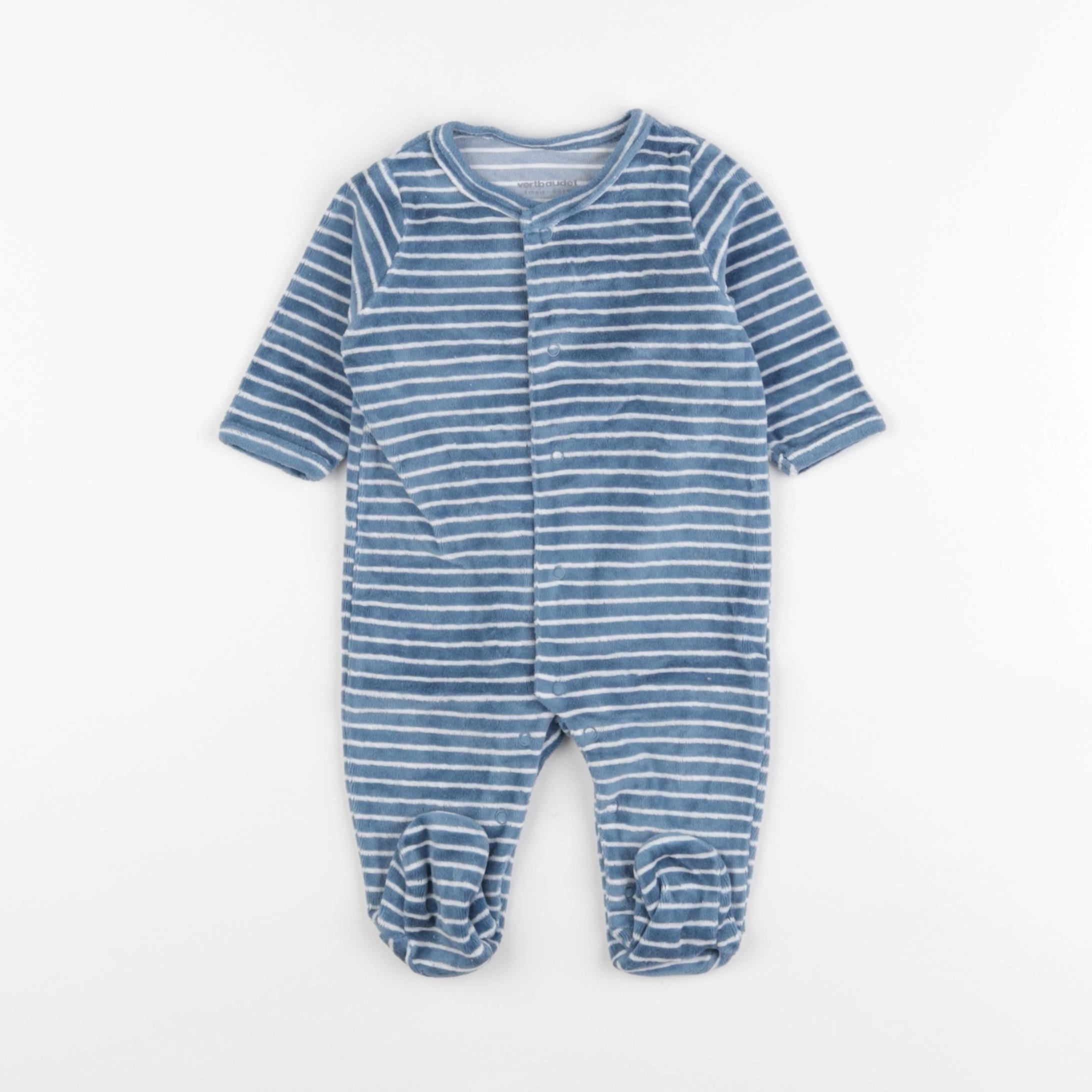 Vertbaudet - pyjama velours bleu, blanc - 3 mois