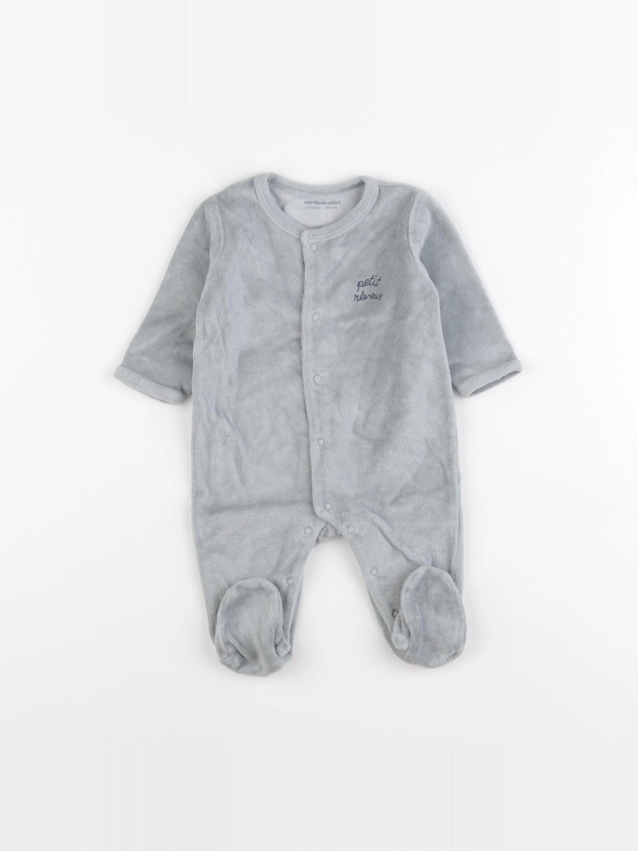 Vertbaudet - pyjama velours bleu - 3 mois