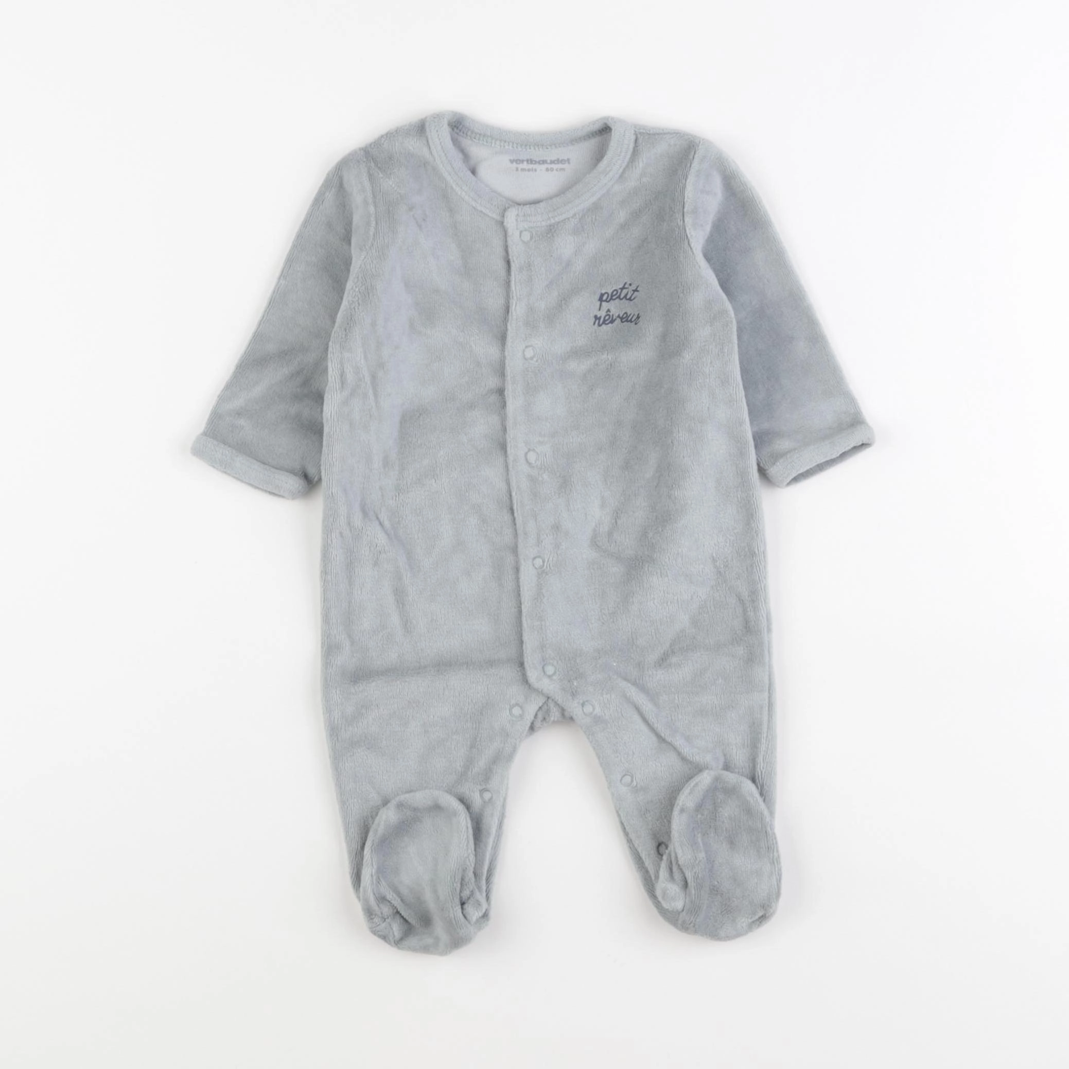 Vertbaudet - pyjama velours bleu - 3 mois