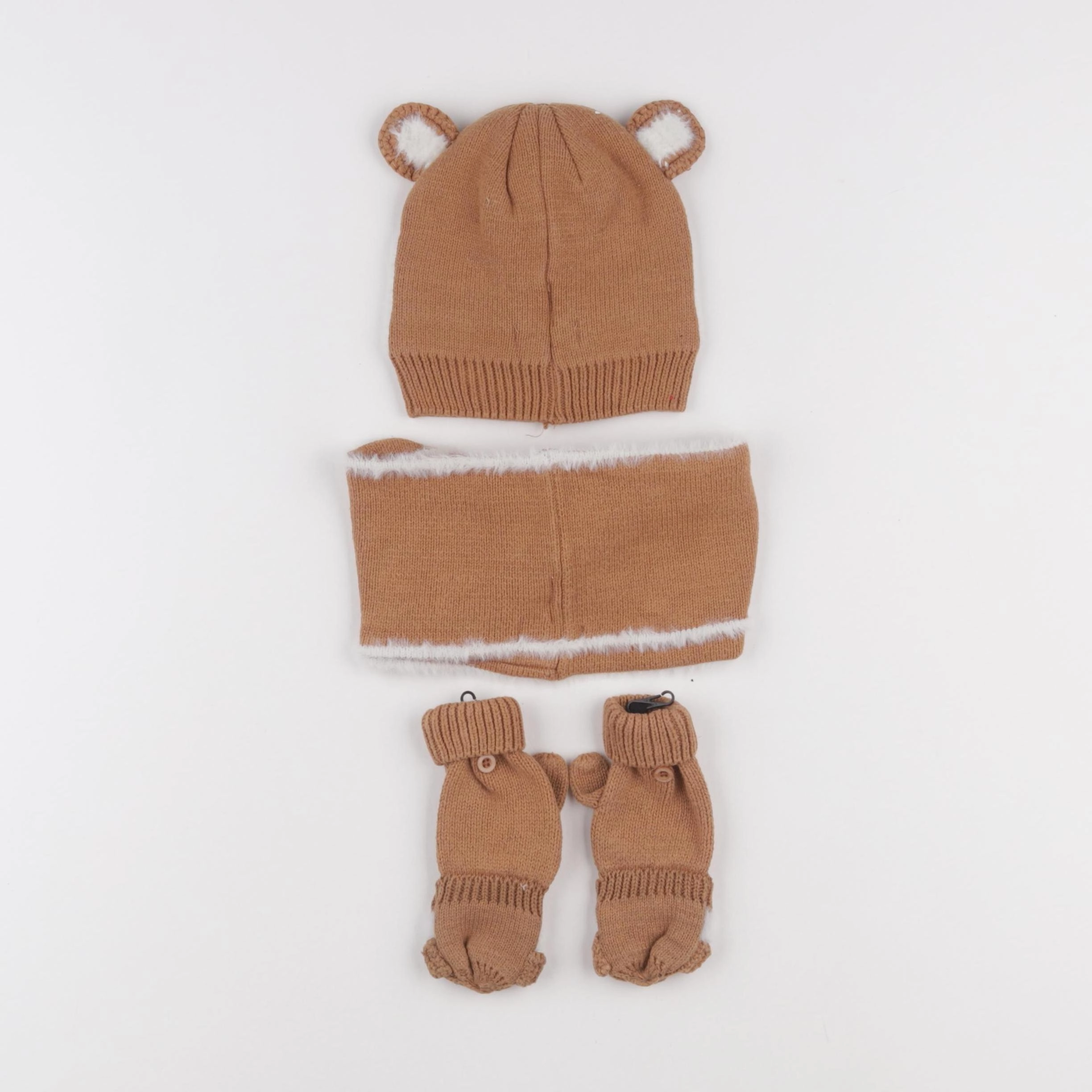 Vertbaudet - ensemble bonnet/moufles/tour de cou marron - 2/3 ans