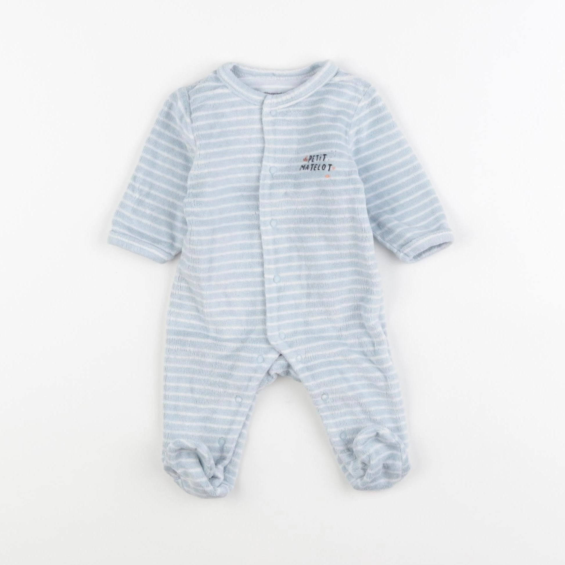 Vertbaudet - pyjama velours bleu, blanc - 1 mois