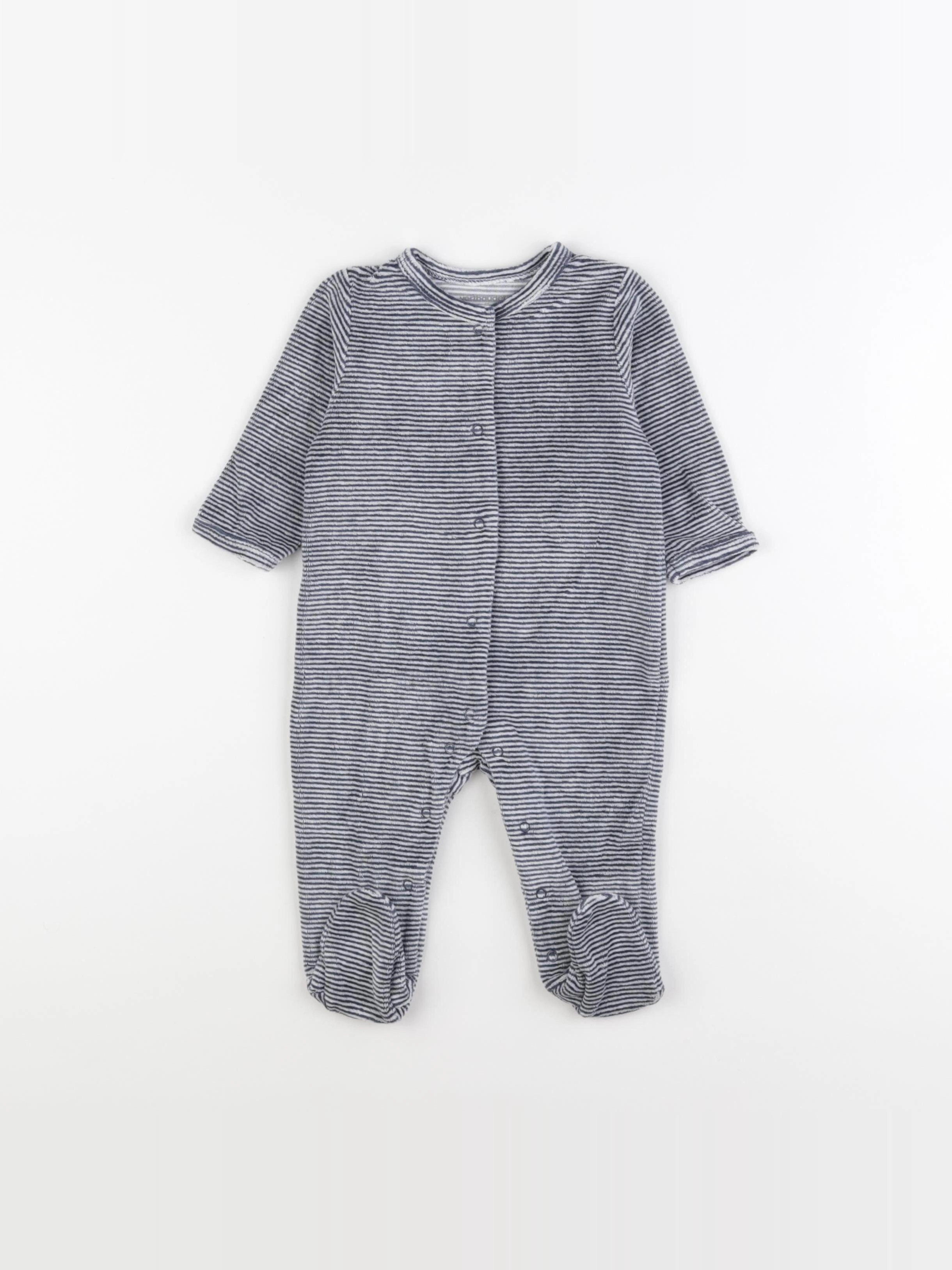 Vertbaudet - pyjama velours bleu, blanc - 6 mois