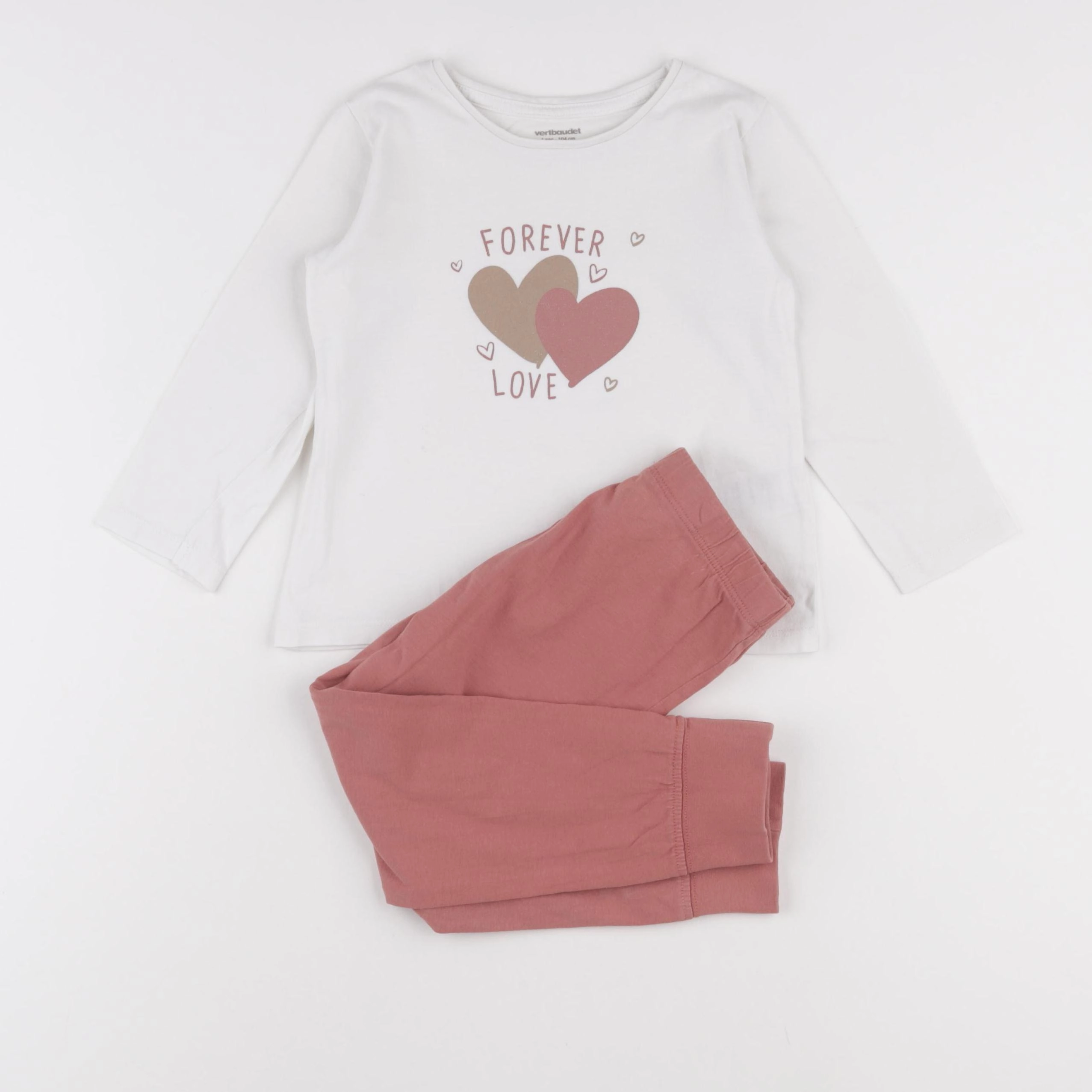 Vertbaudet - pyjama coton blanc, rose - 4 ans