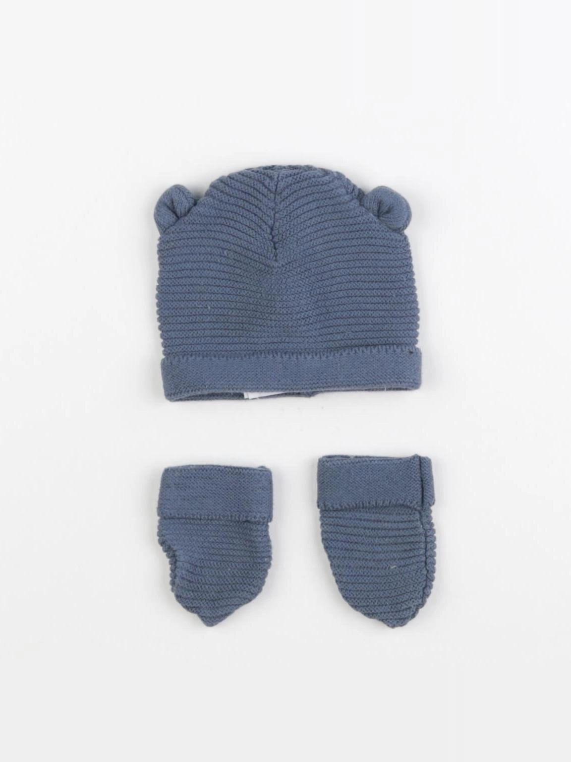 Vertbaudet - ensemble bonnet/moufles bleu - 3 mois