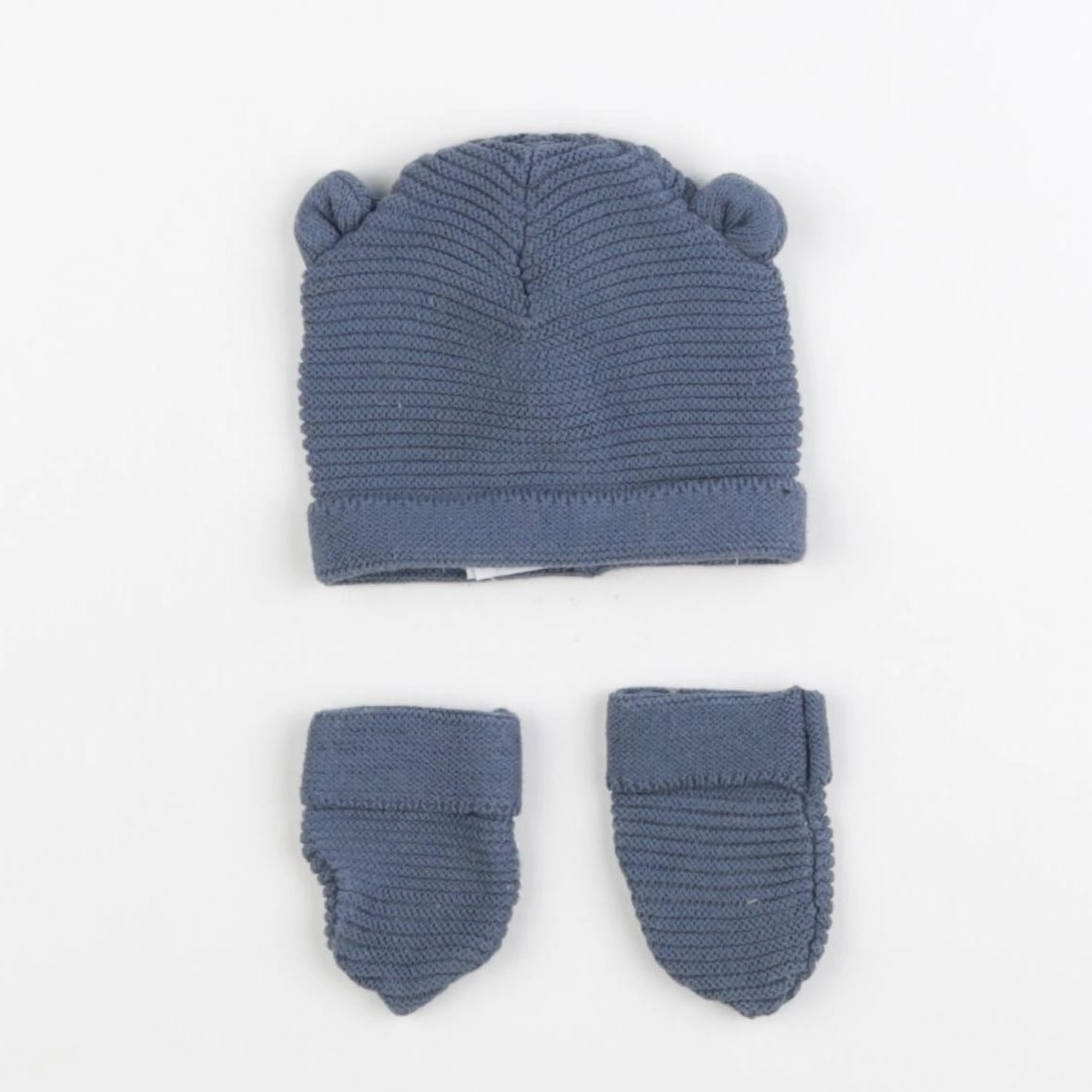 Vertbaudet - ensemble bonnet/moufles bleu - 3 mois