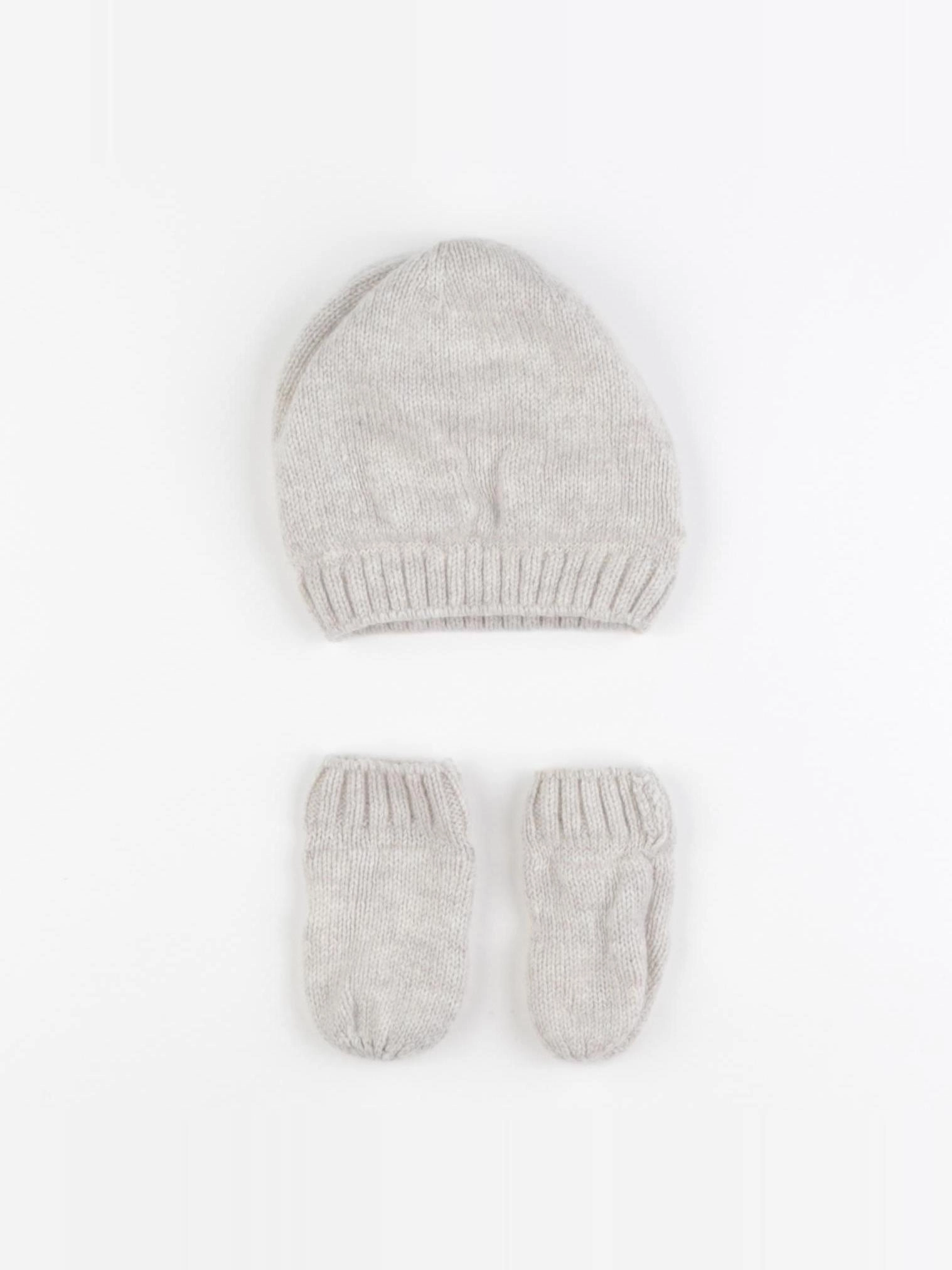 Vertbaudet - ensemble bonnet/moufles beige - 3/6 mois