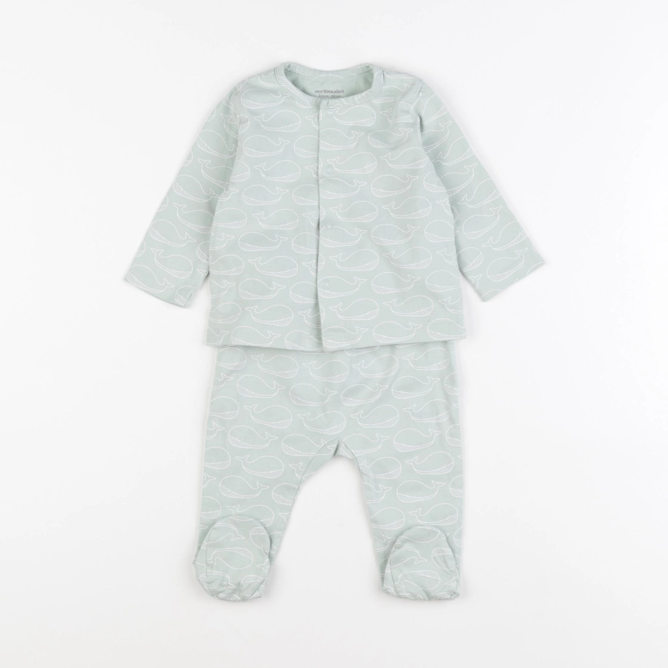 Vertbaudet - pyjama coton vert, blanc - 3 mois