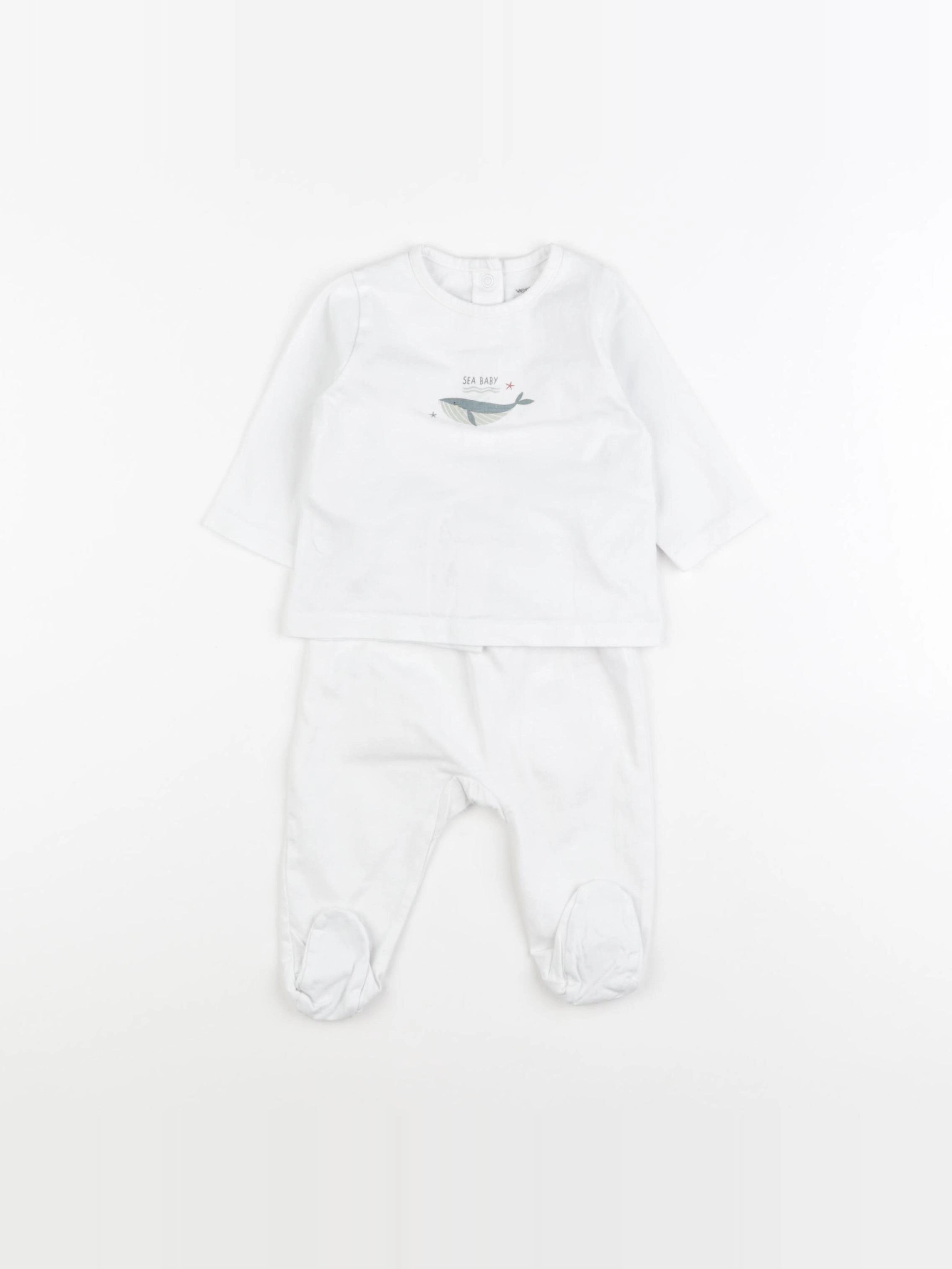 Vertbaudet - pyjama coton blanc - 3 mois