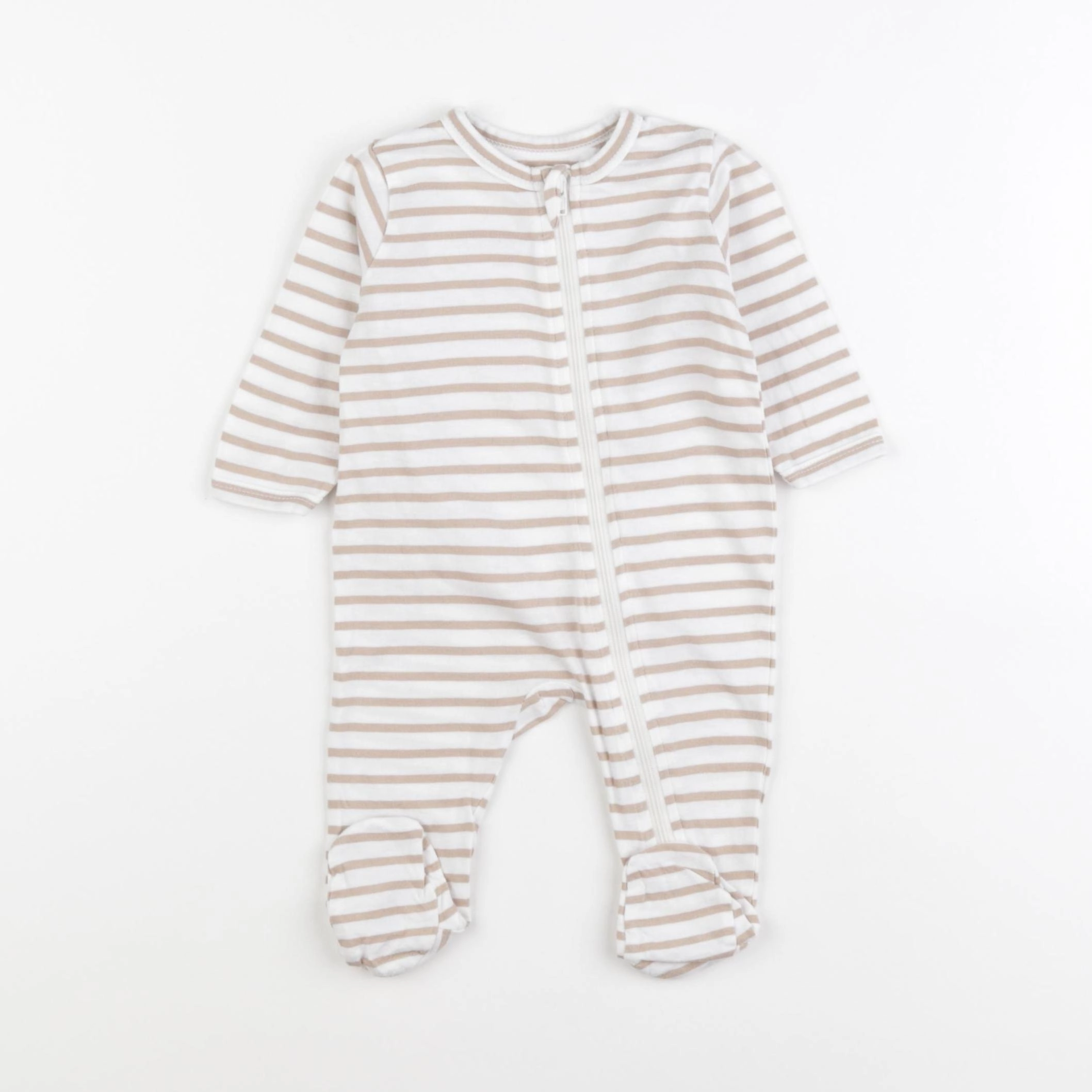 Vertbaudet - pyjama coton beige, blanc - 3 mois