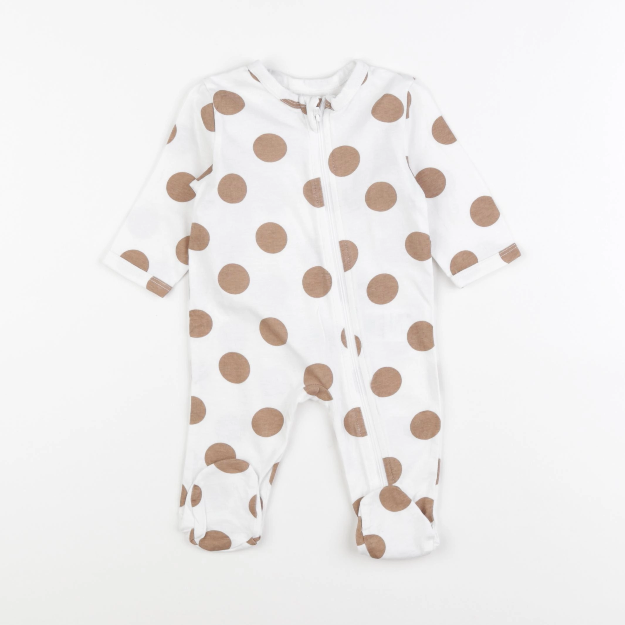 Vertbaudet - pyjama coton blanc, marron - 3 mois
