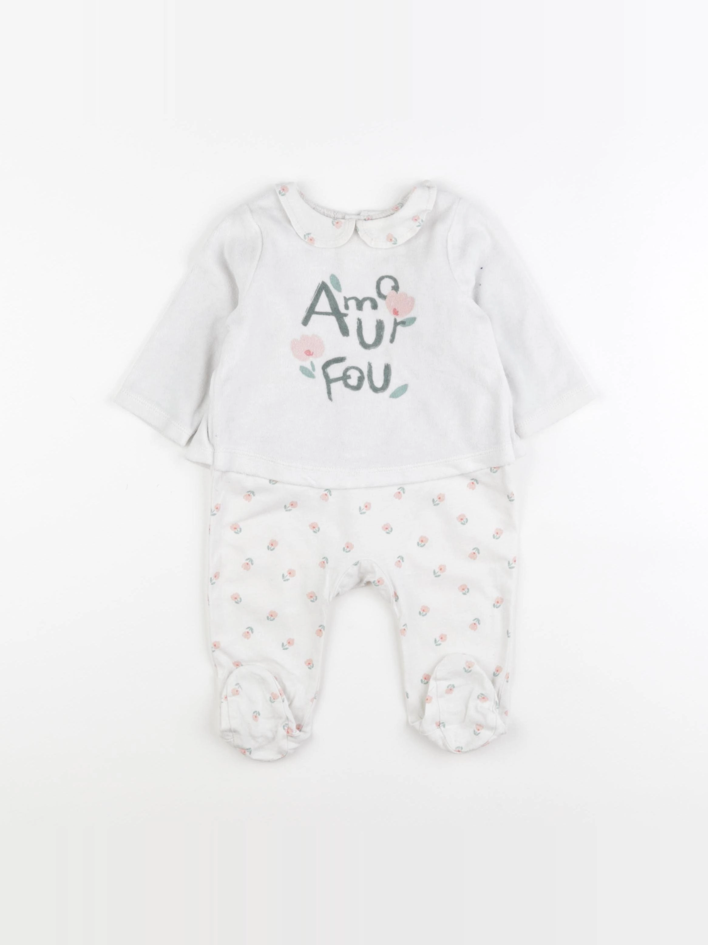 Tape à l'oeil - pyjama velours blanc - 6 mois