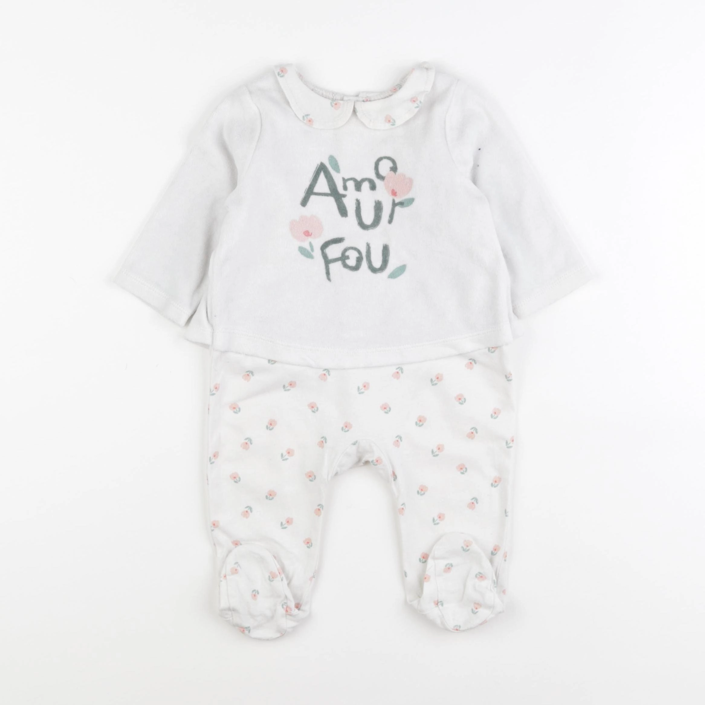 Tape à l'oeil - pyjama velours blanc - 6 mois