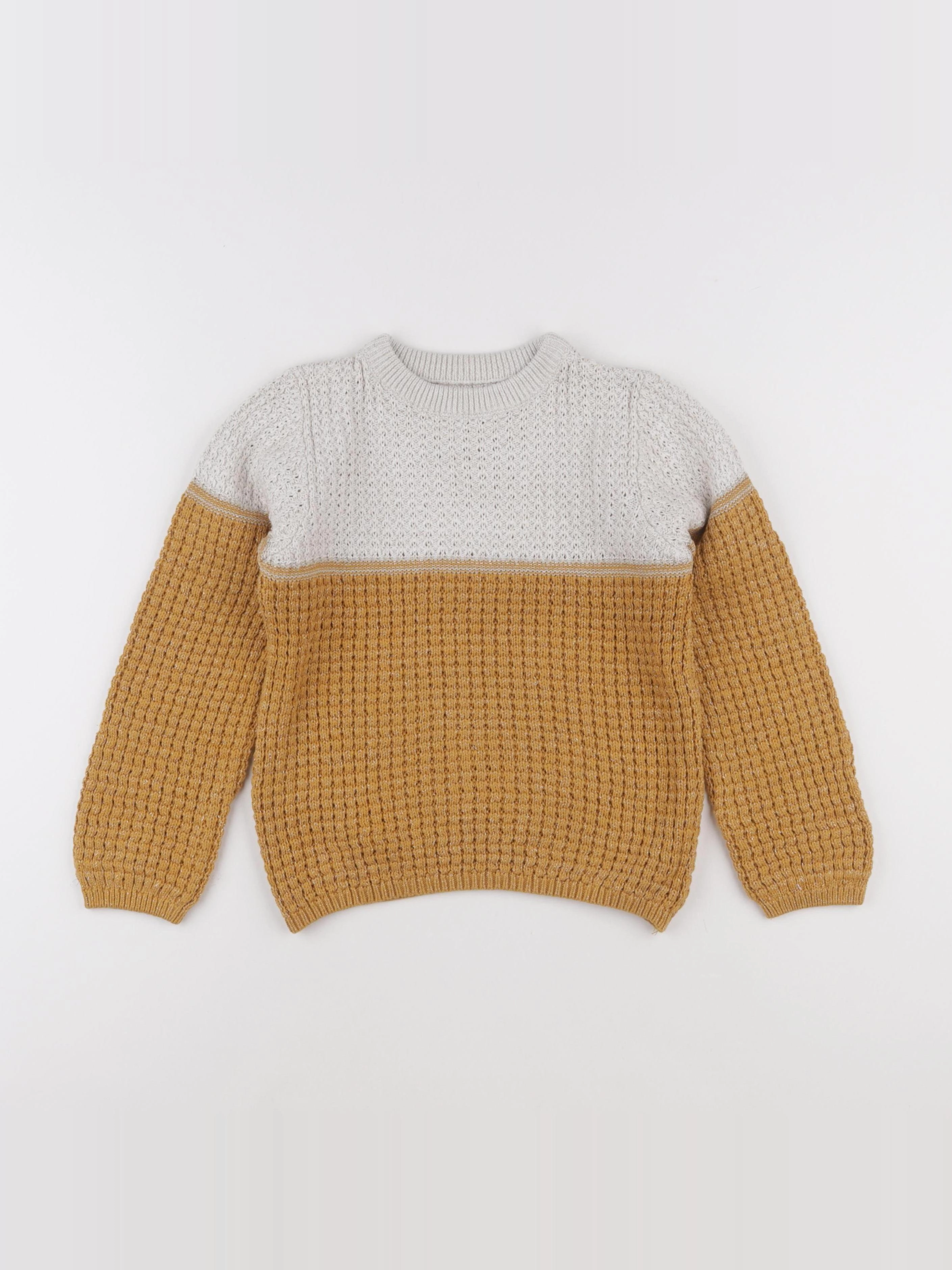 Little Cigogne - pull beige, jaune - 8 ans