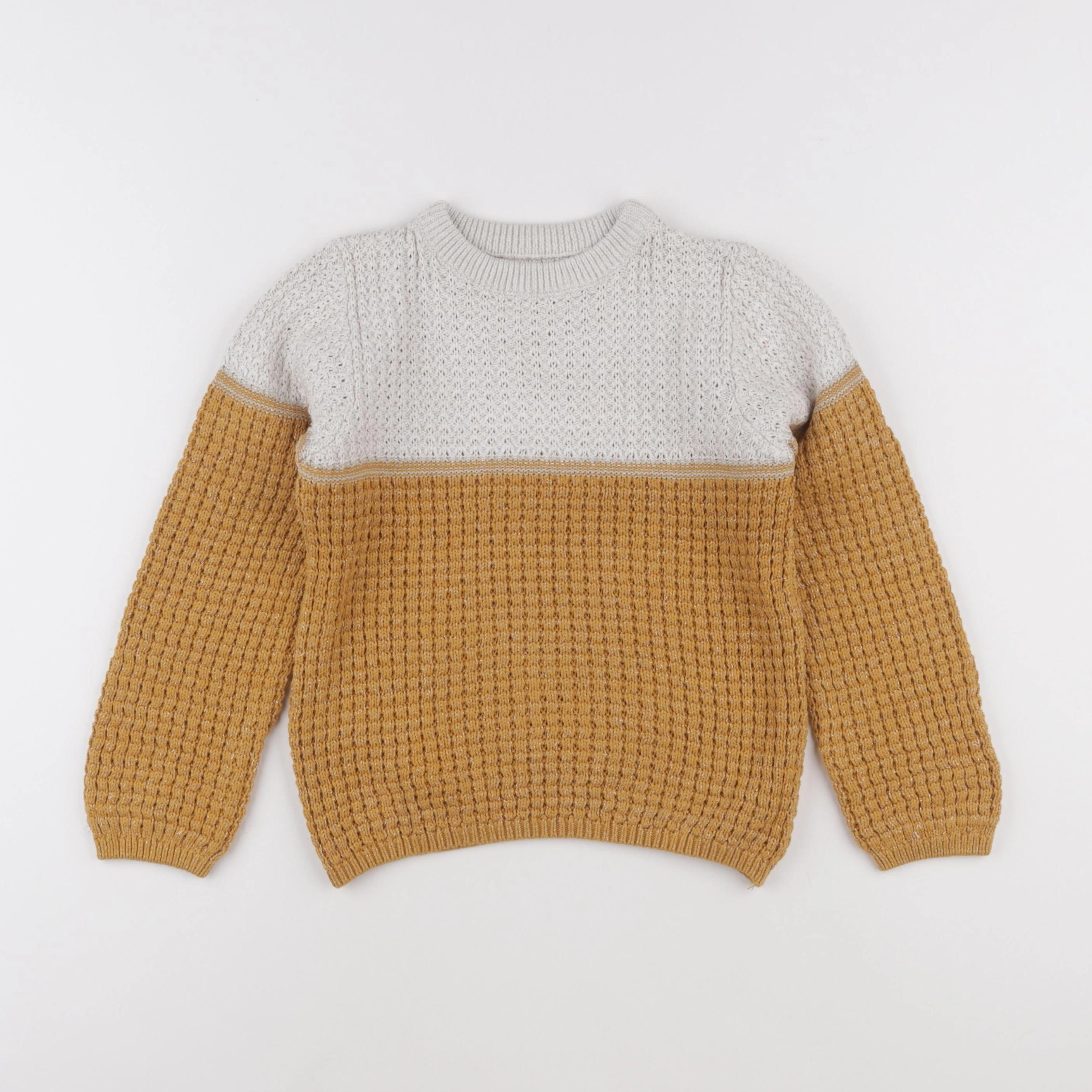 Little Cigogne - pull beige, jaune - 8 ans