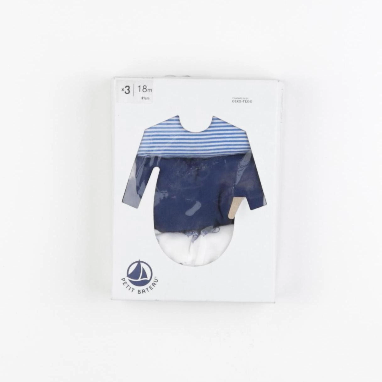 Petit Bateau - lot de 3 bodies en coton bleu - 18 mois