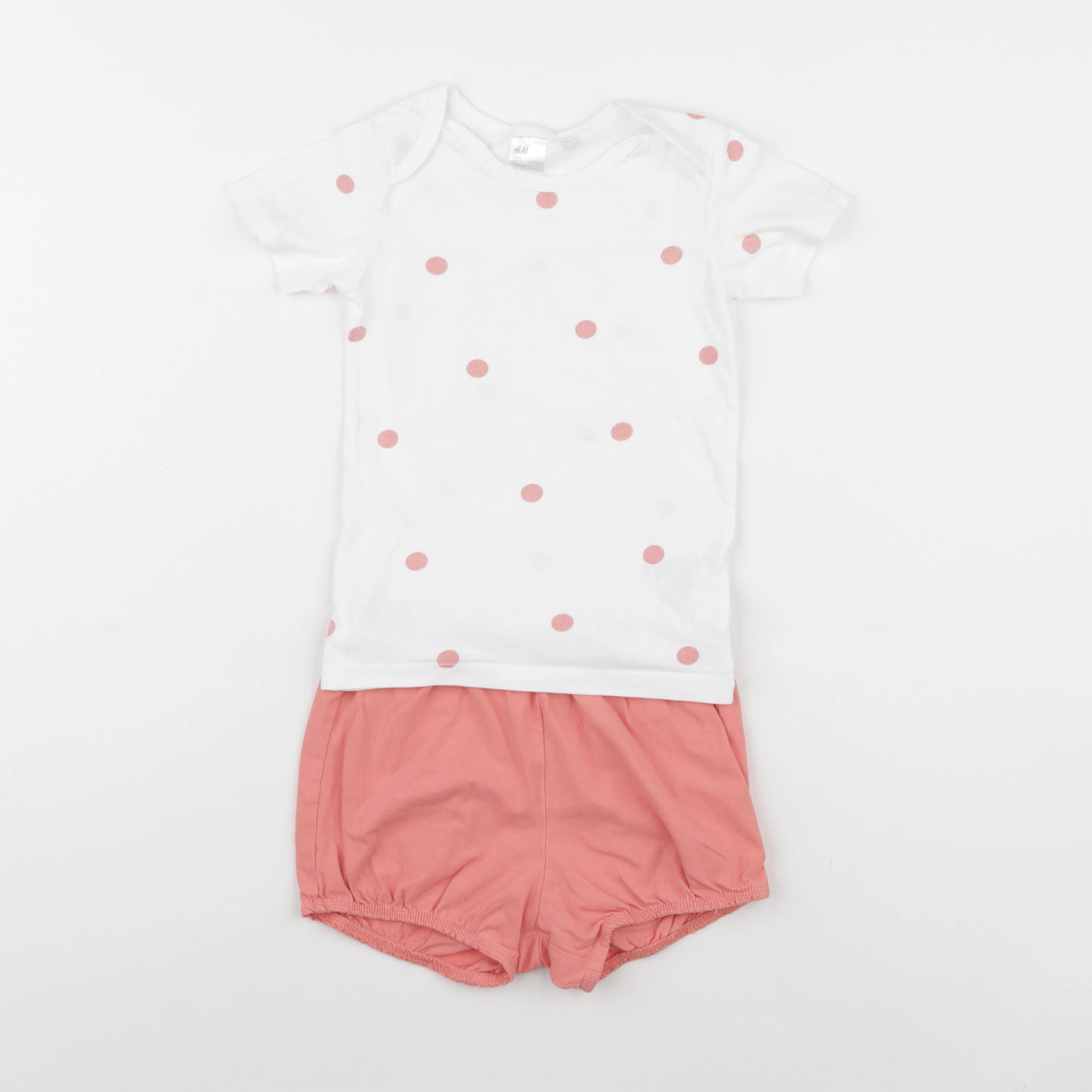 H&M - pyjama coton blanc, rose - 1 an à 2 ans