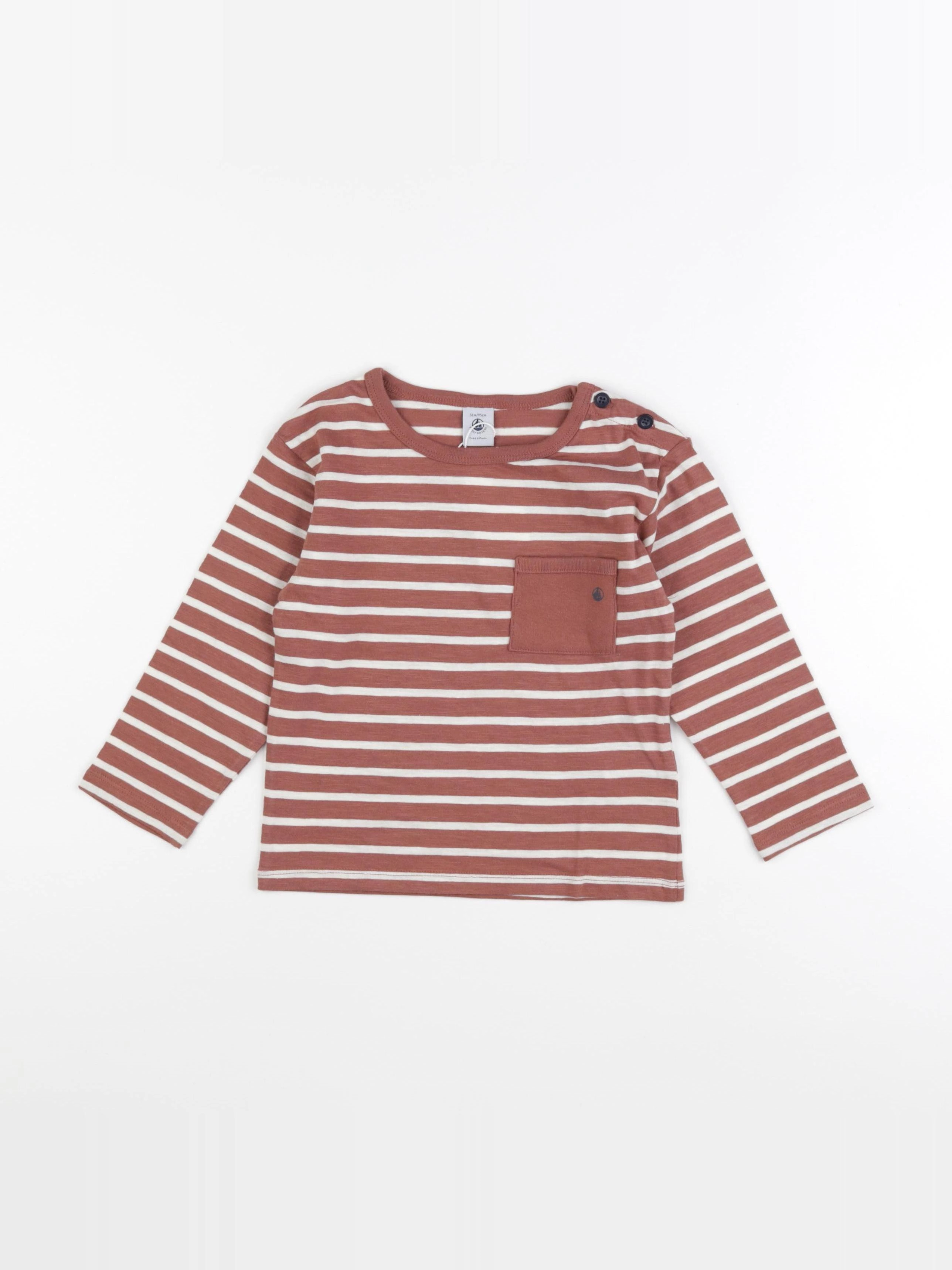 Petit Bateau - tee-shirt blanc, marron - 6 mois
