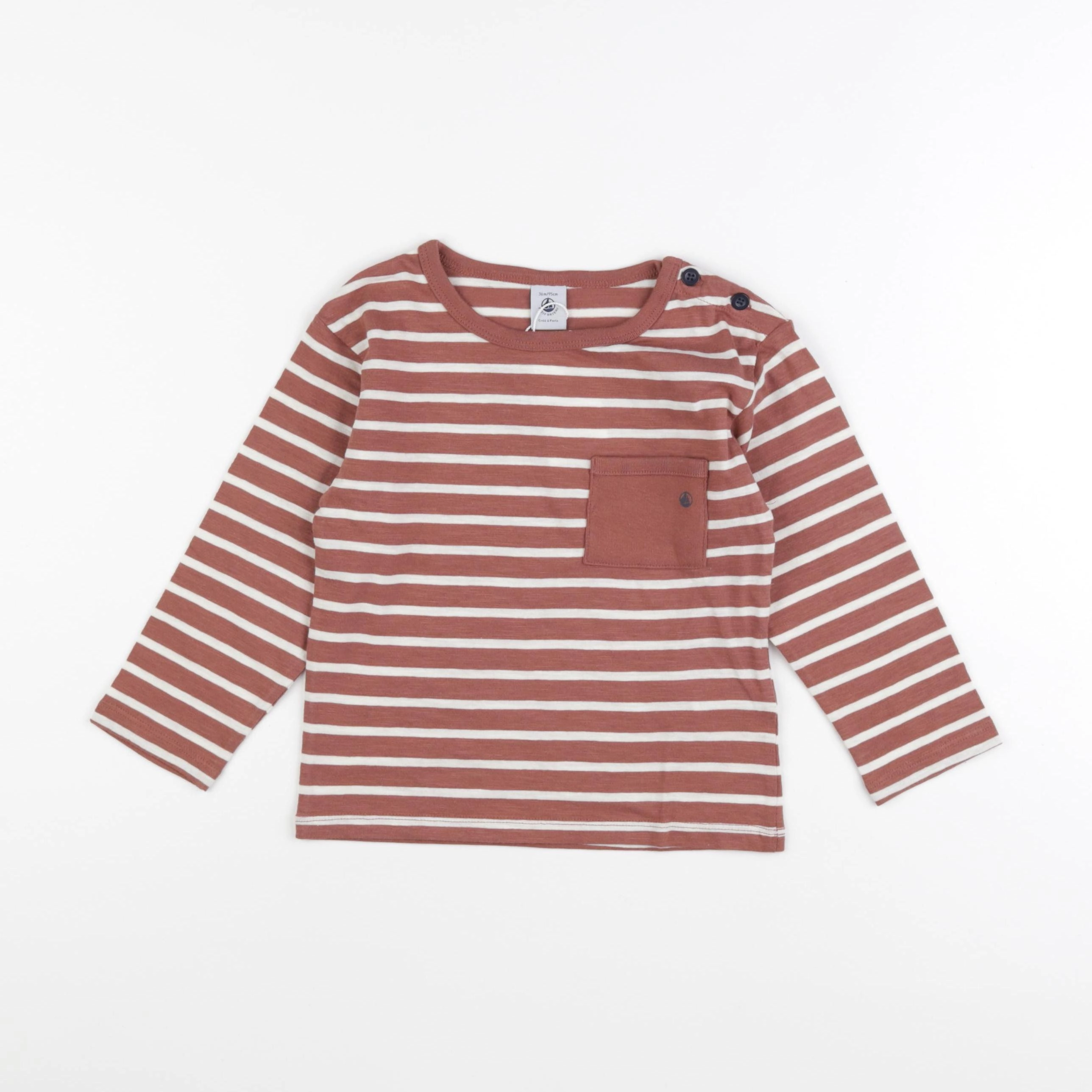 Petit Bateau - tee-shirt blanc, marron - 6 mois