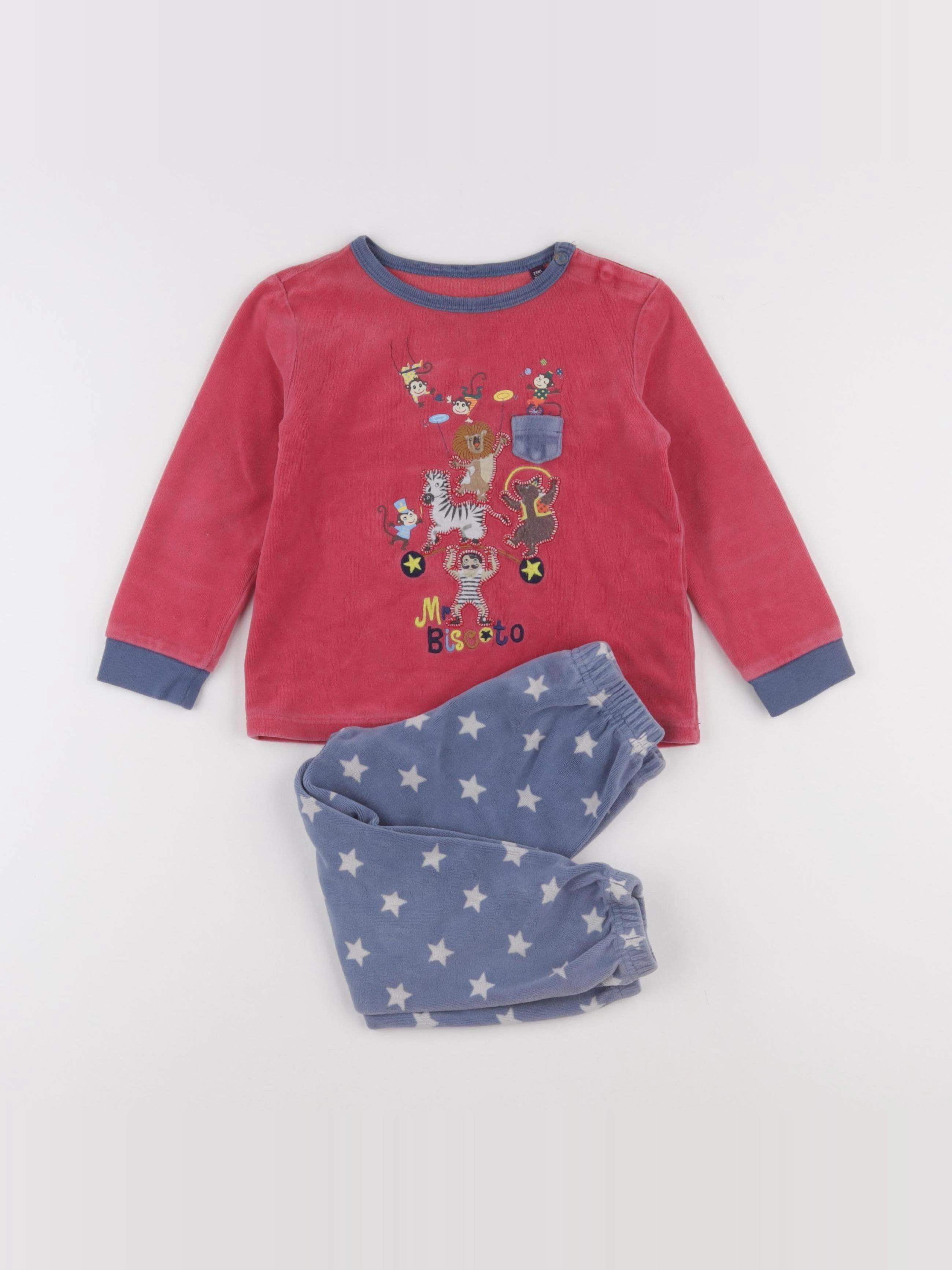 Sergent Major - pyjama velours bleu, rouge - 2 ans