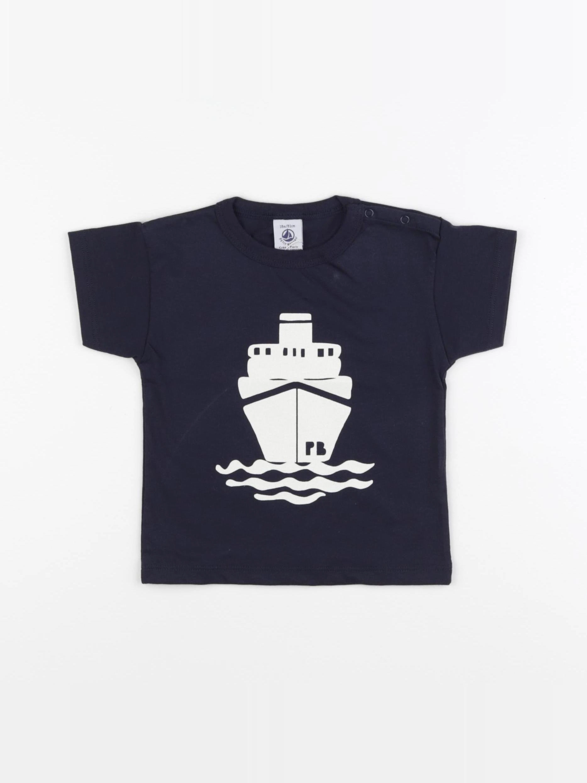 Petit Bateau - tee-shirt bleu - 12 mois