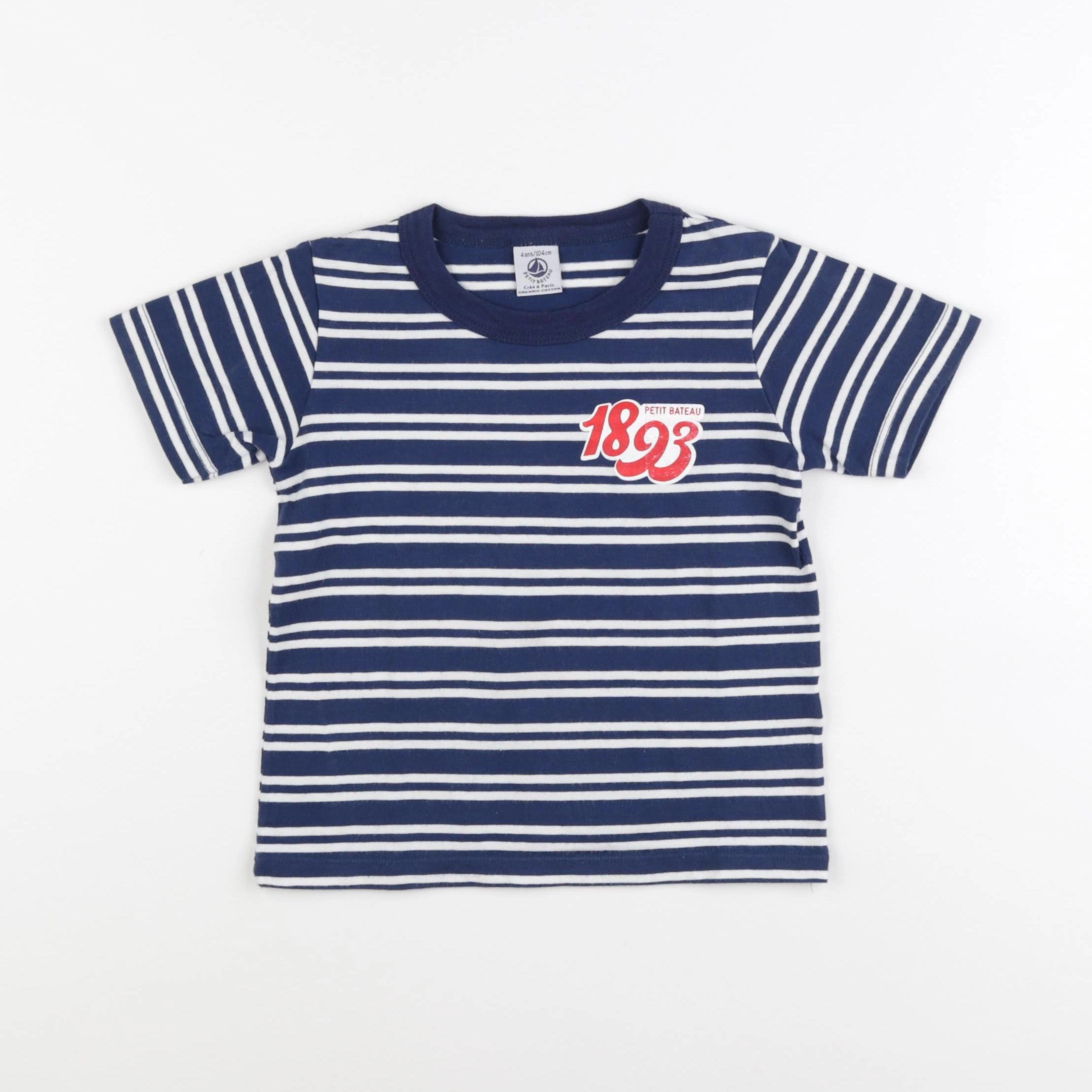 Petit Bateau - tee-shirt bleu, blanc - 4 ans