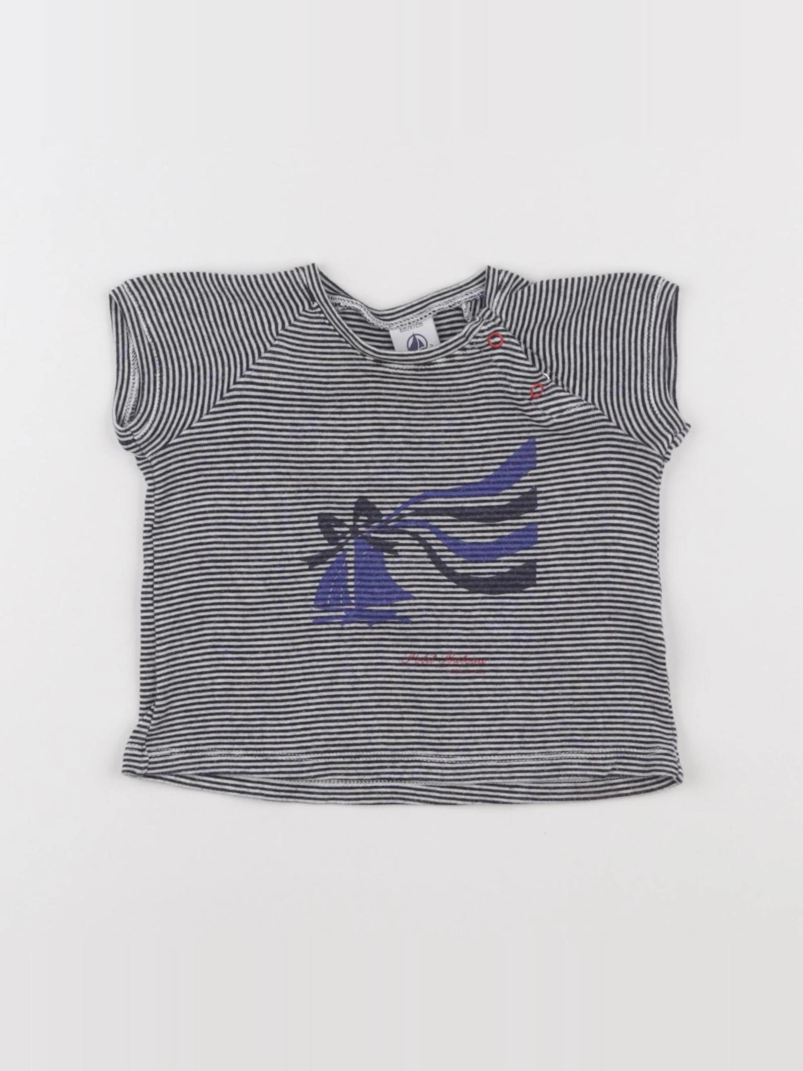Petit Bateau - tee-shirt blanc, bleu - 6 mois