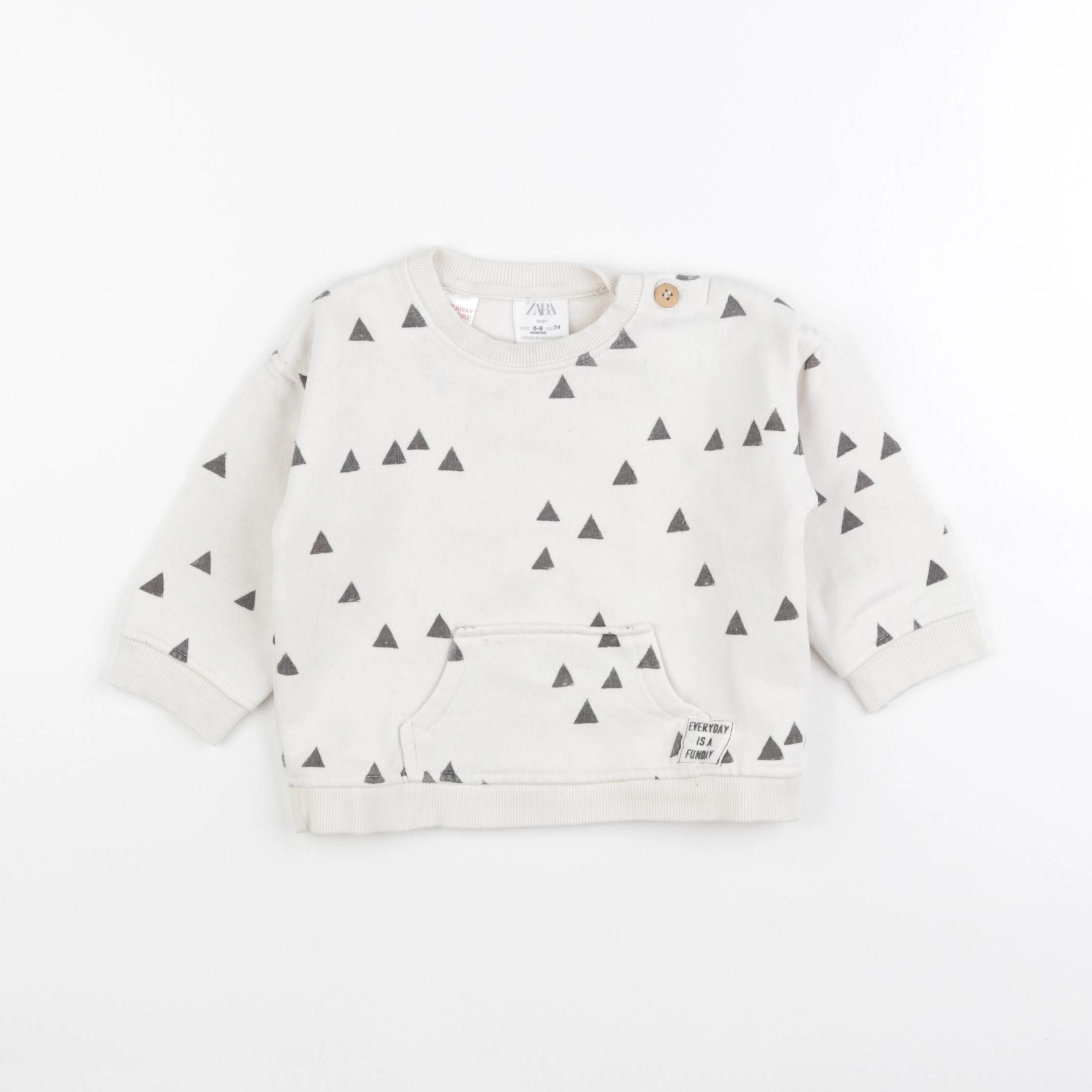 Zara - sweat blanc, gris - 6/9 mois