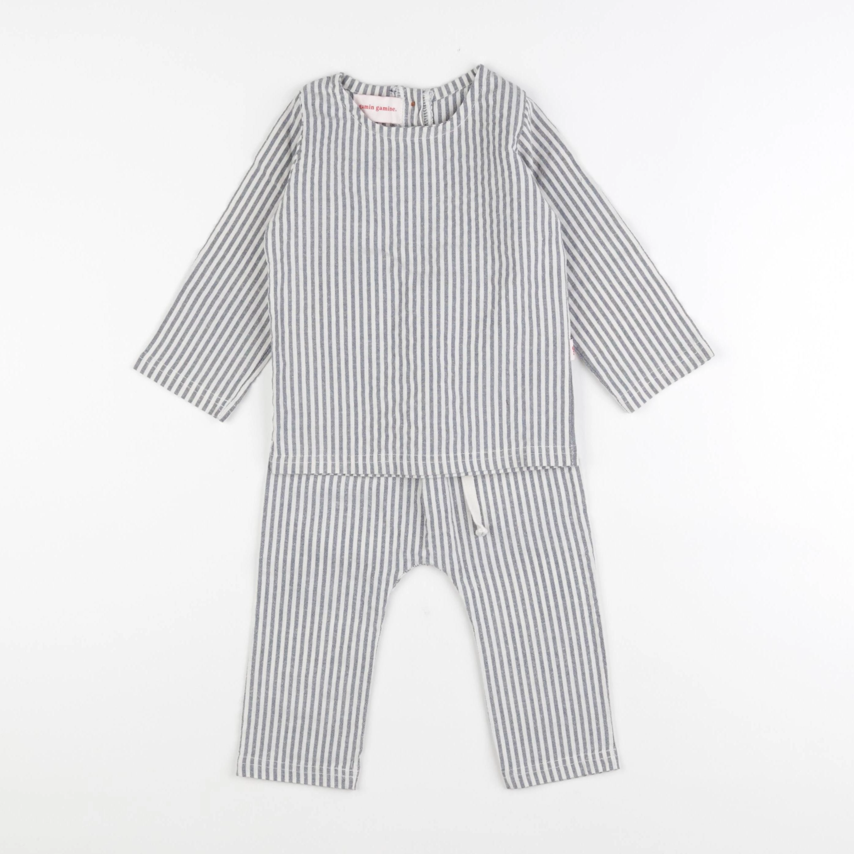 Gamin gamine - ensemble blanc, bleu - 12/18 mois