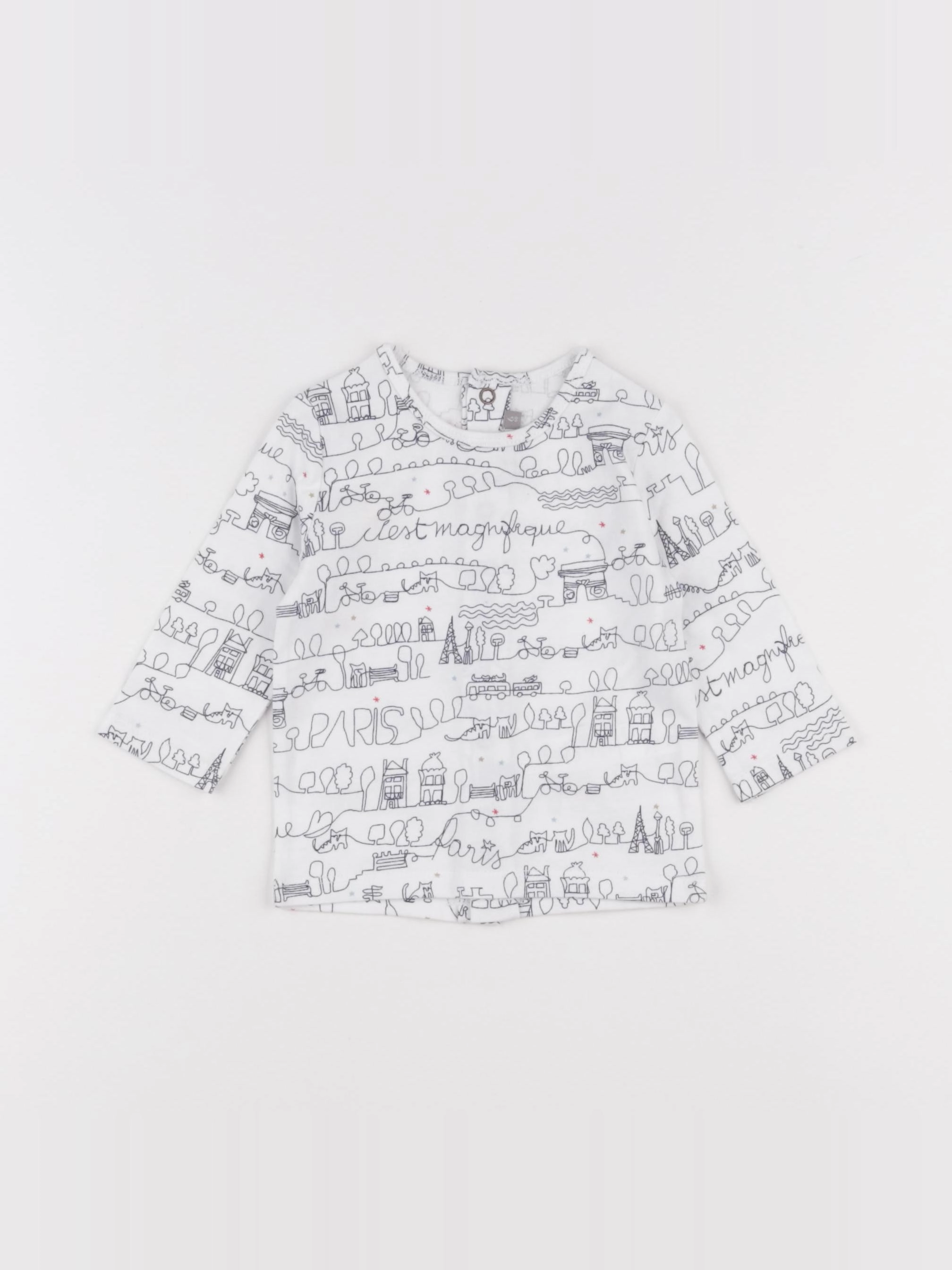 Catimini - tee-shirt blanc, bleu - 6 mois