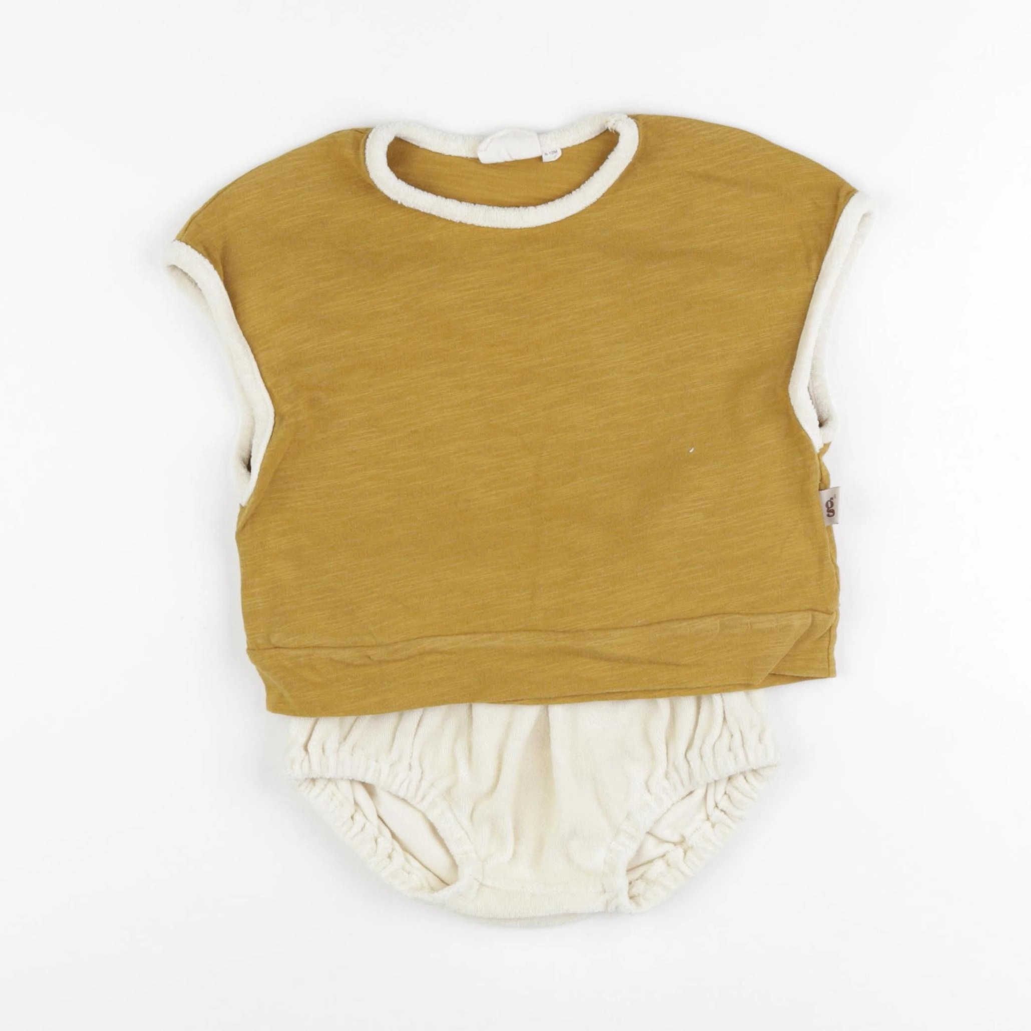 Gamin gamine - ensemble beige, jaune - 6/12 mois