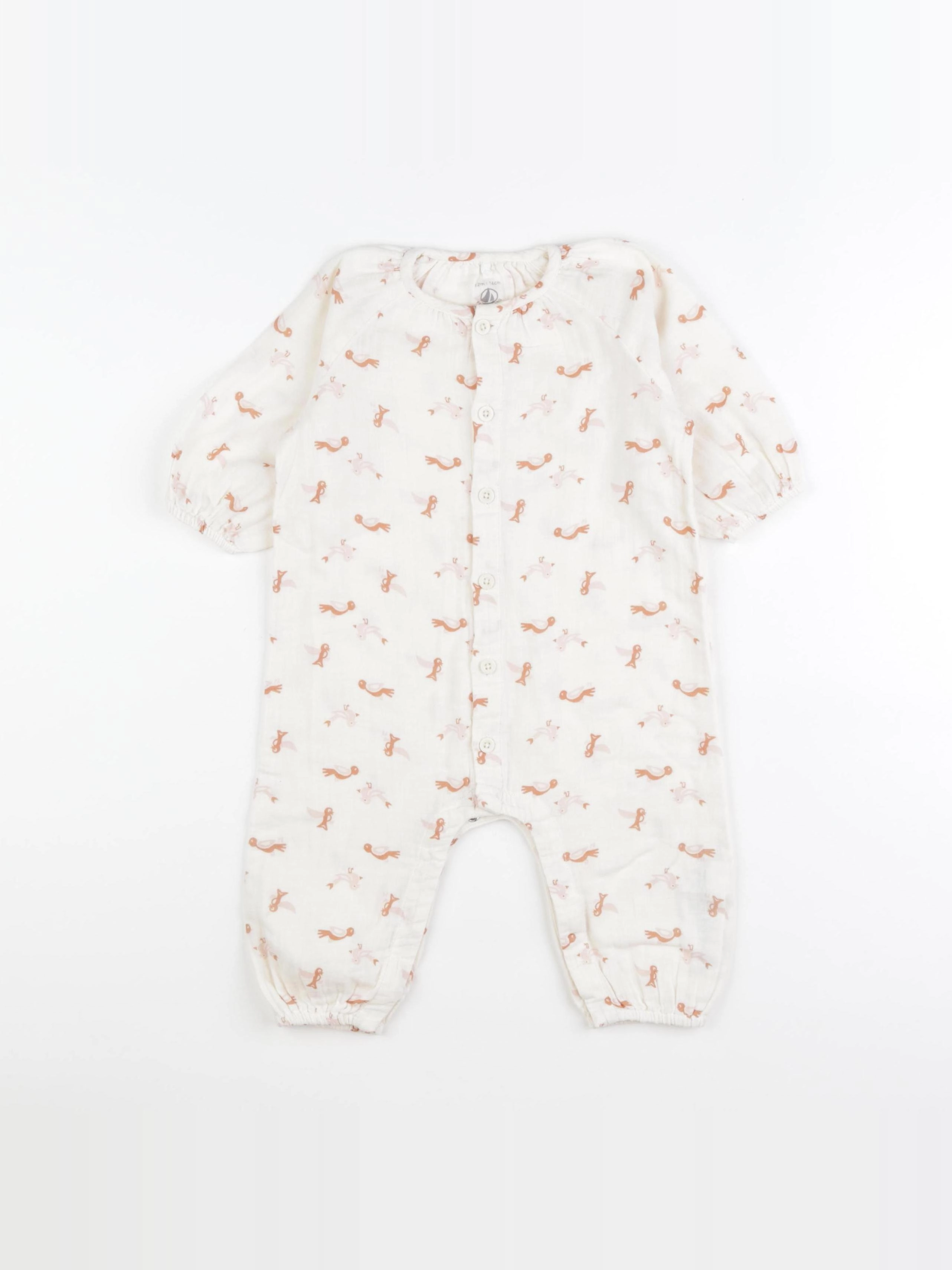 Petit Bateau - combinaison blanc, rose - 12 mois