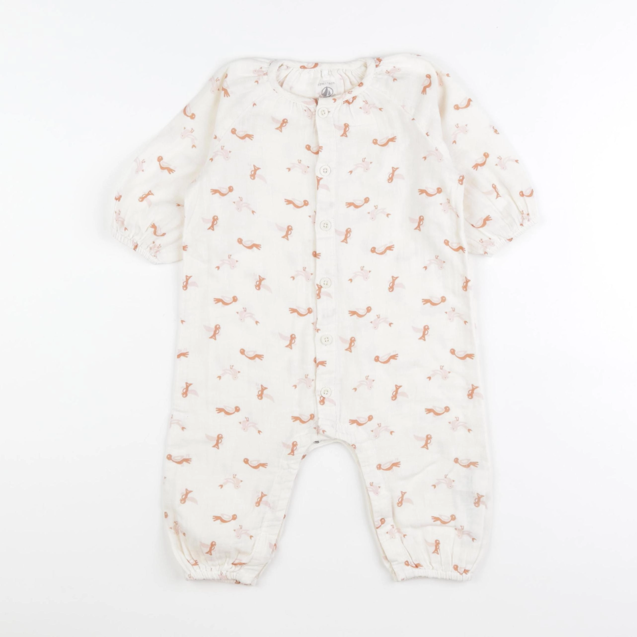 Petit Bateau - combinaison blanc, rose - 12 mois