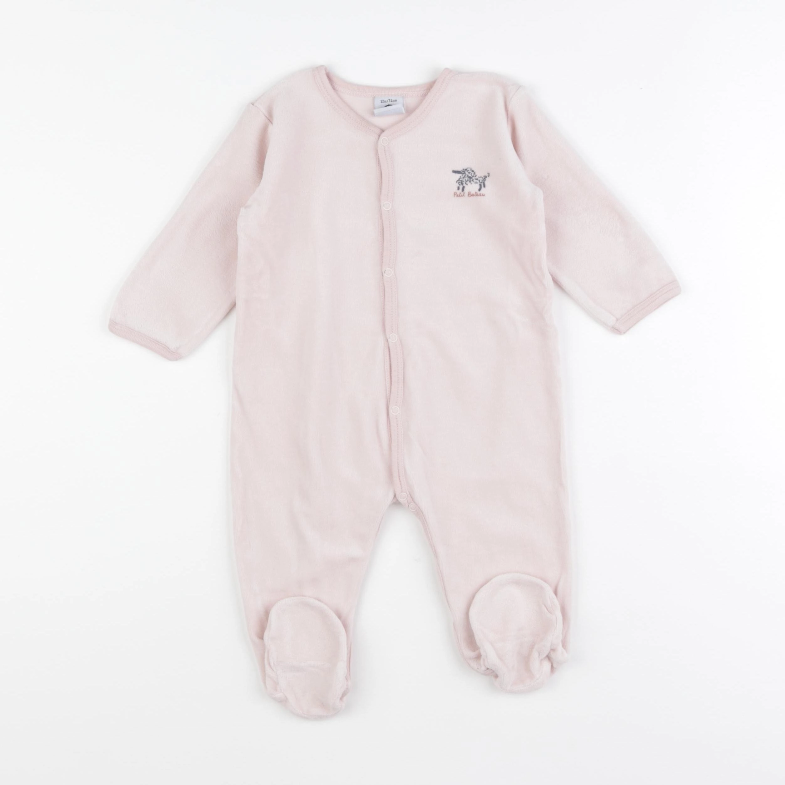 Petit Bateau - pyjama velours rose - 12 mois