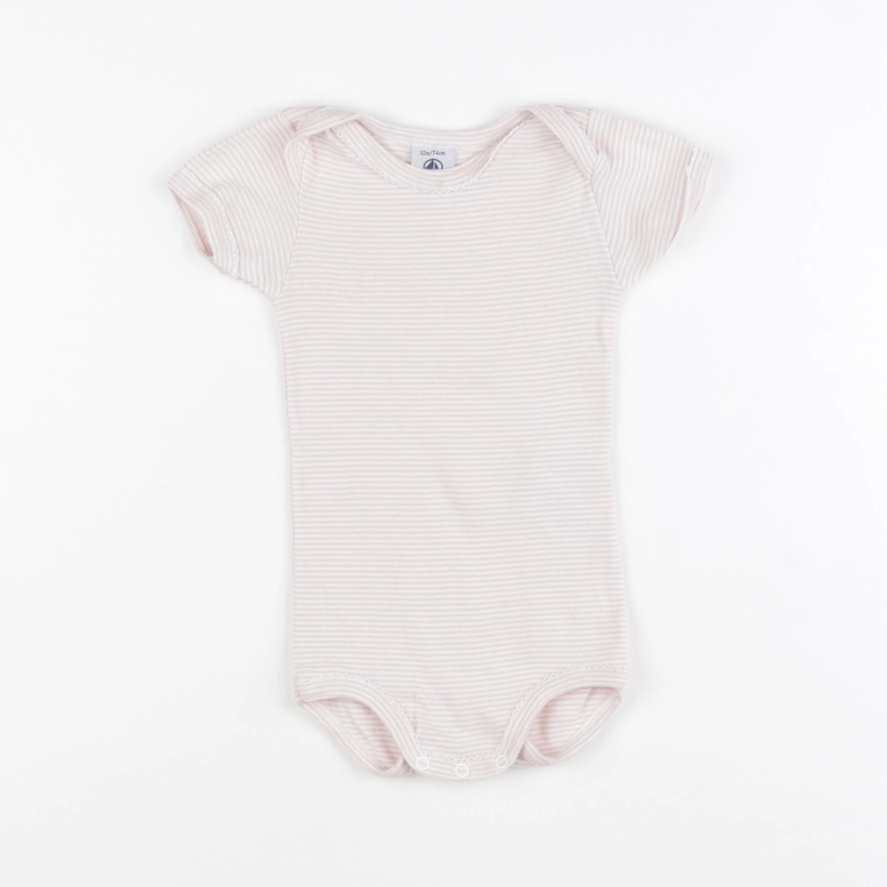 Petit Bateau - body blanc, rose - 12 mois