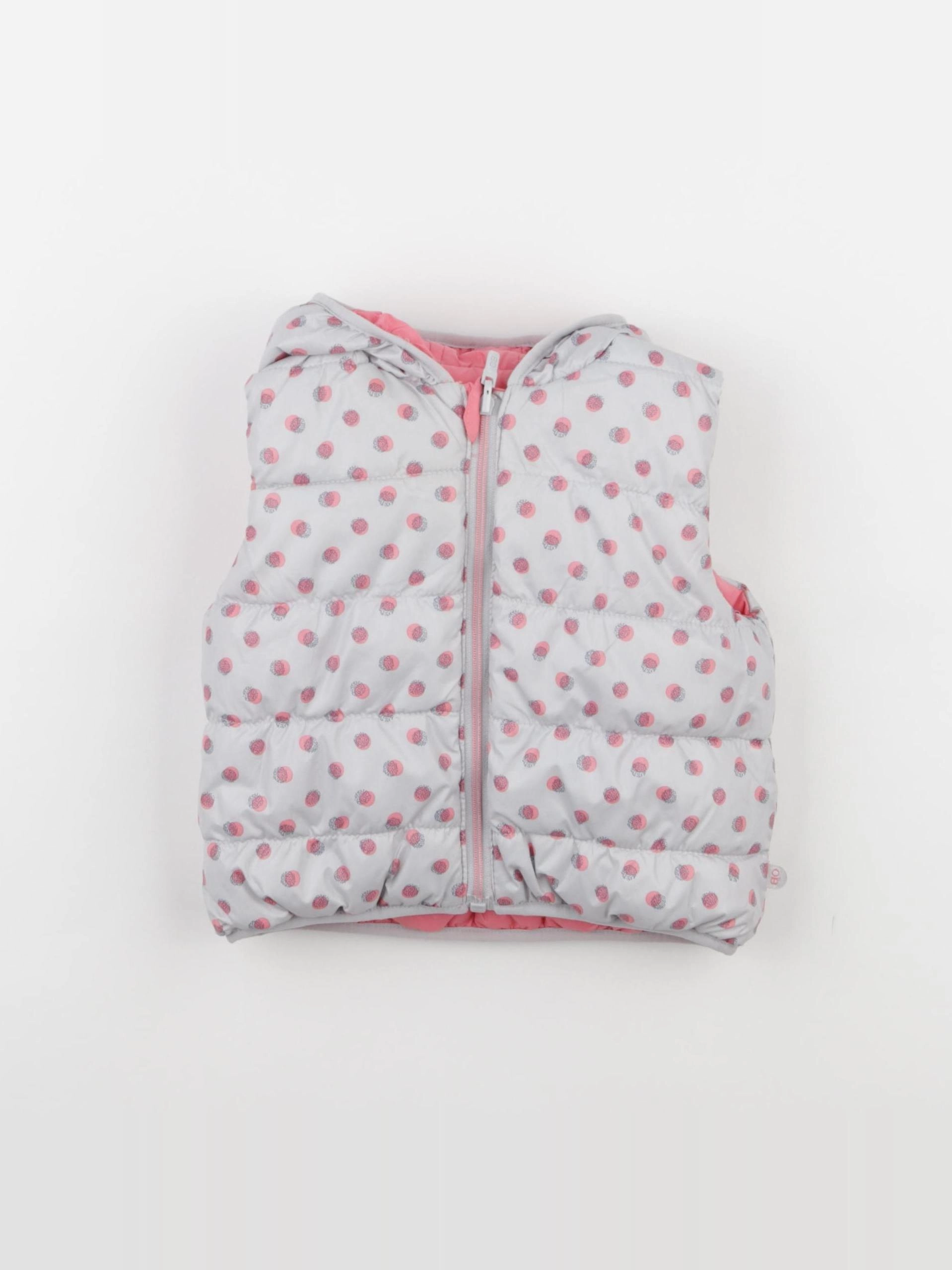 Obaïbi - doudoune réversible gris, rose - 6 mois