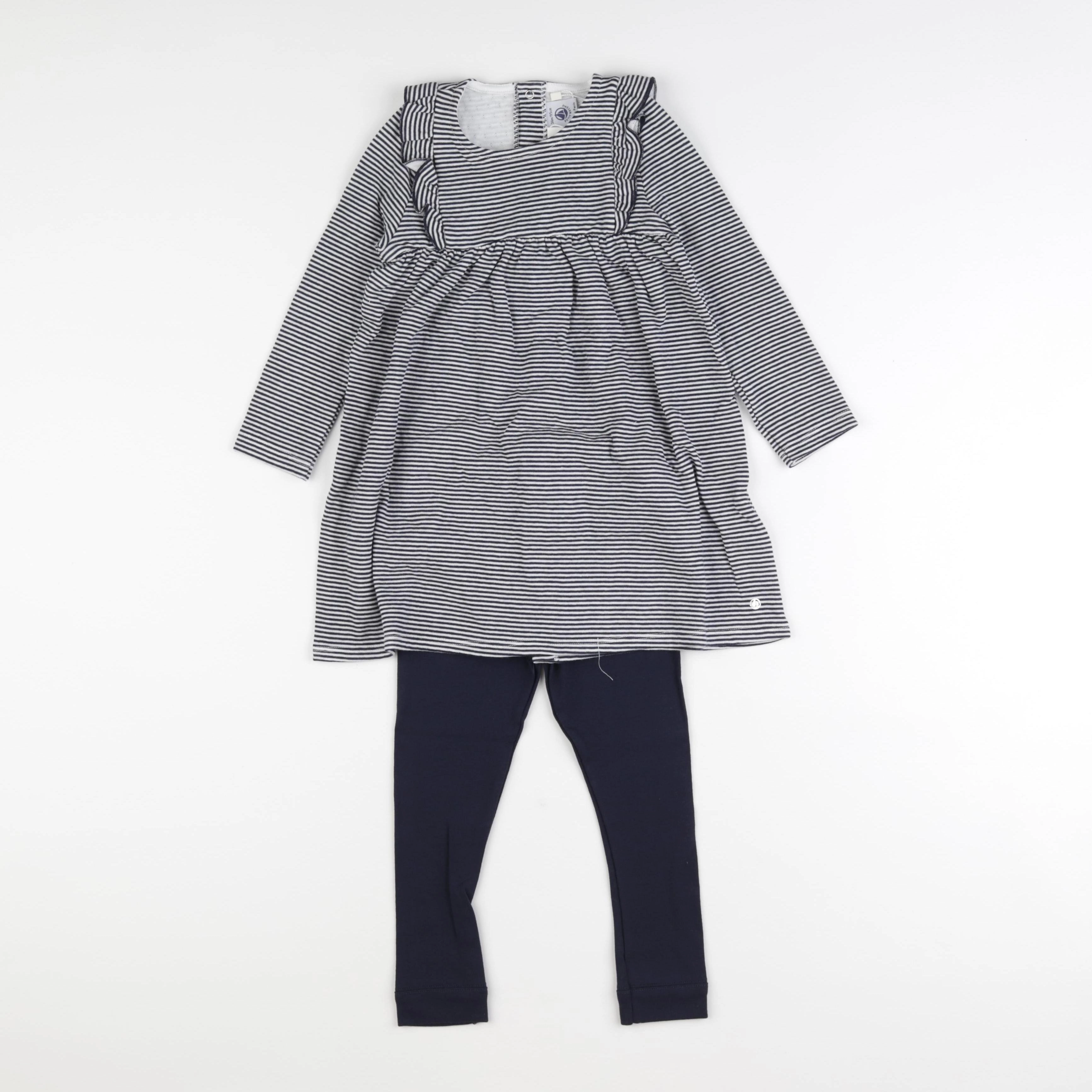 Petit Bateau - ensemble bleu, blanc - 36 mois