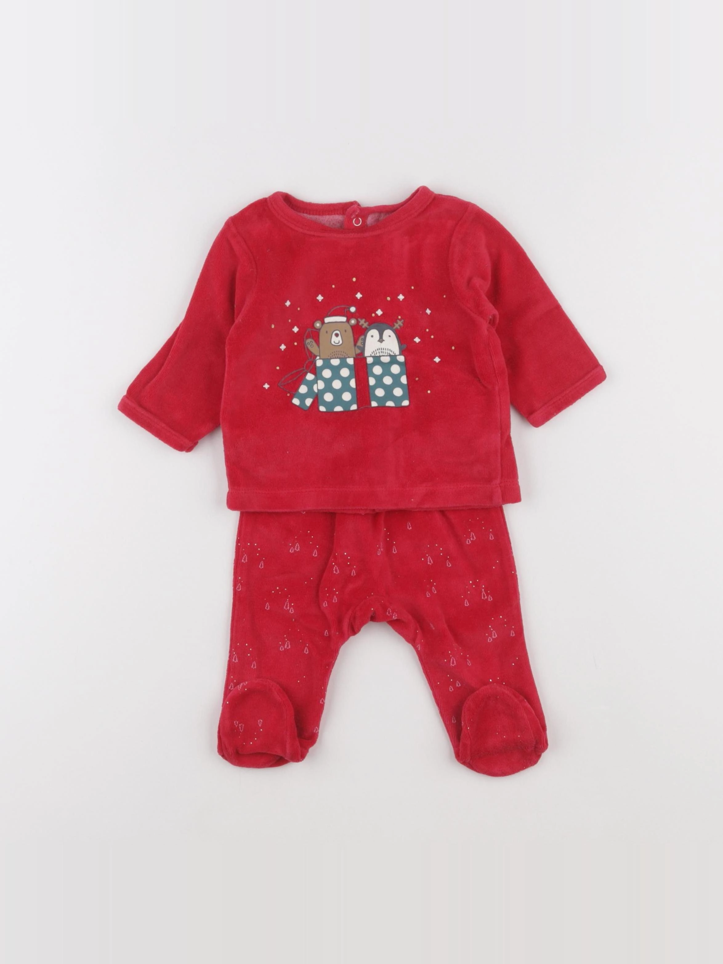 Vertbaudet - pyjama velours rouge - 3 mois