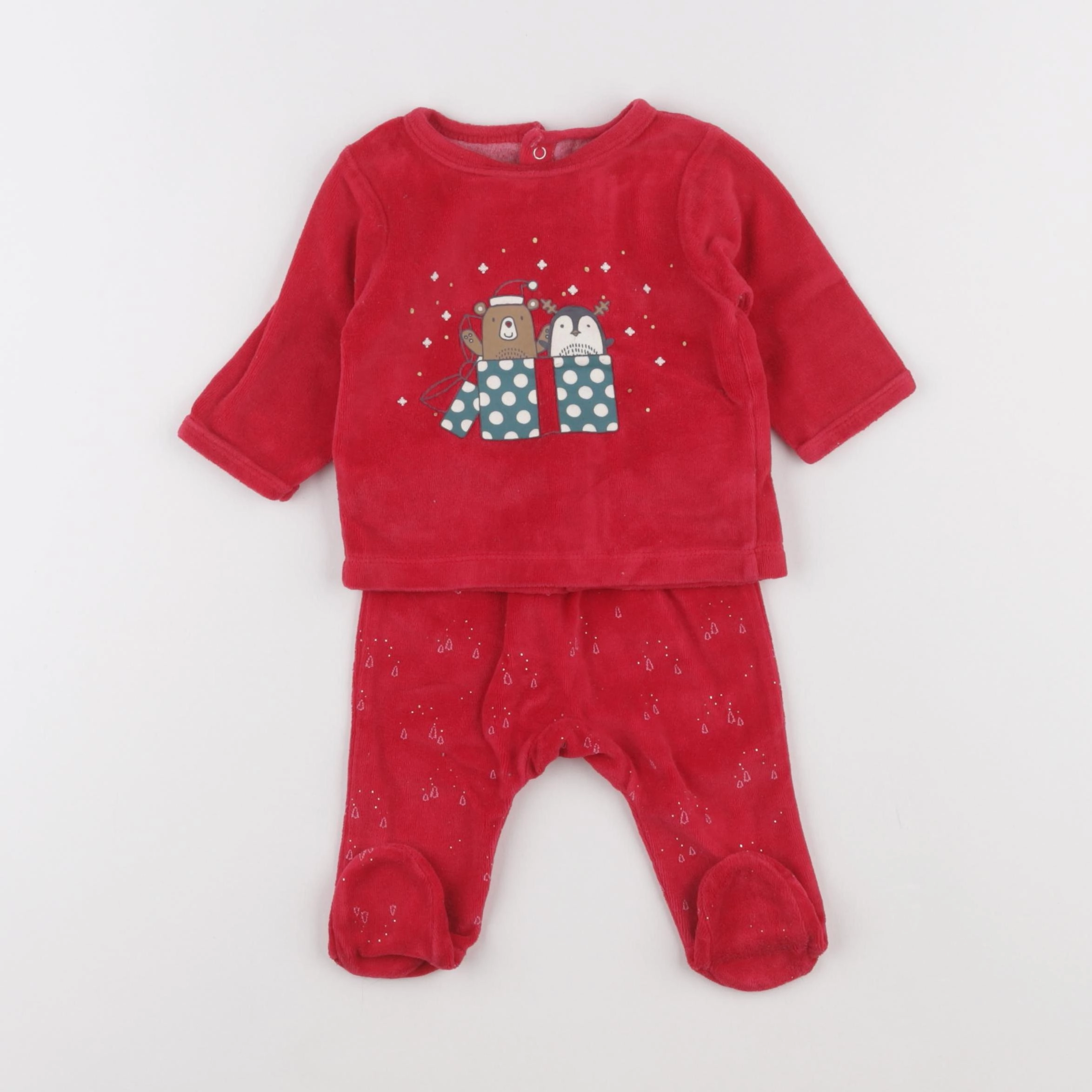 Vertbaudet - pyjama velours rouge - 3 mois