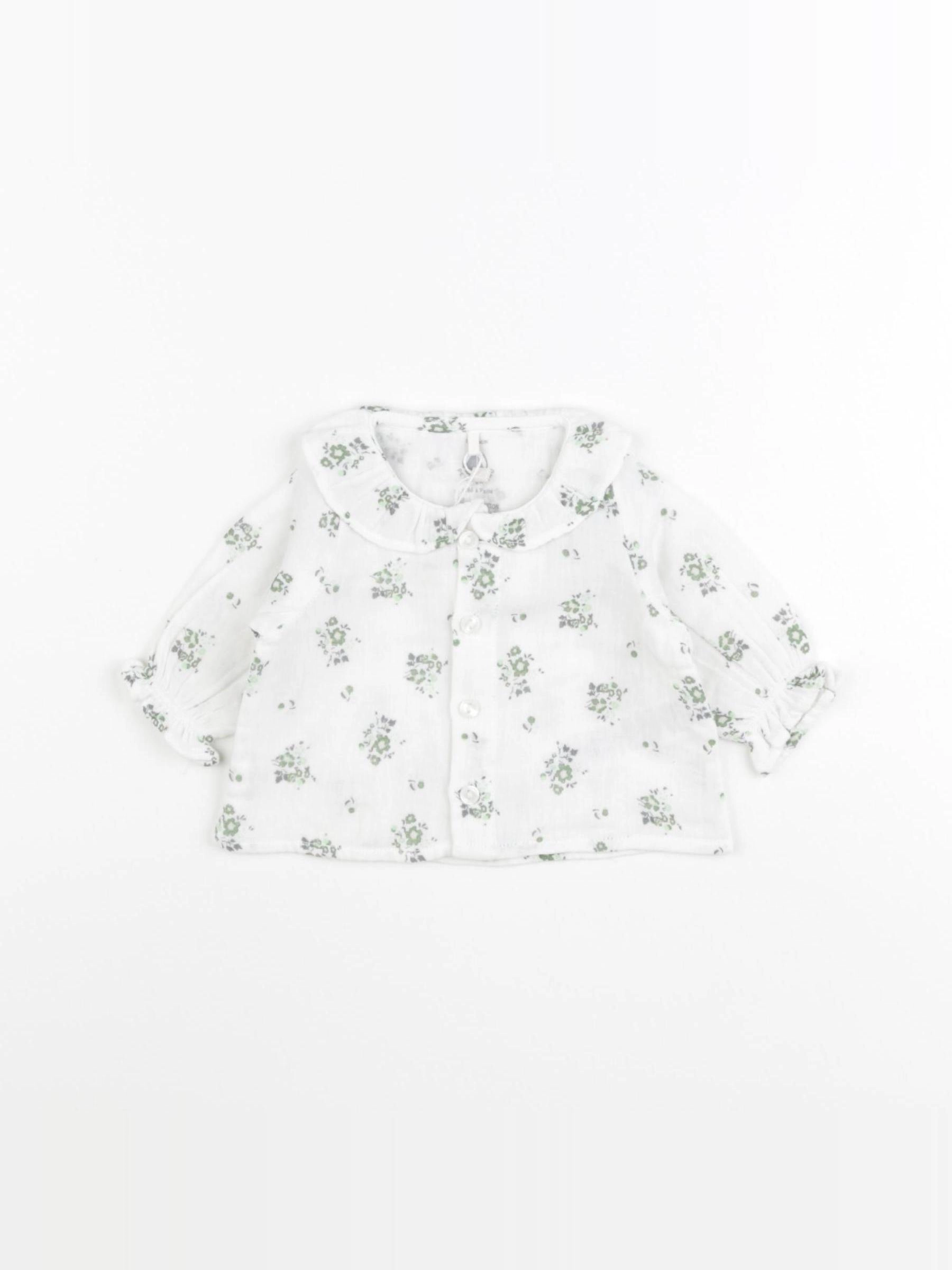 Petit Bateau - blouse blanc, vert - 1 mois
