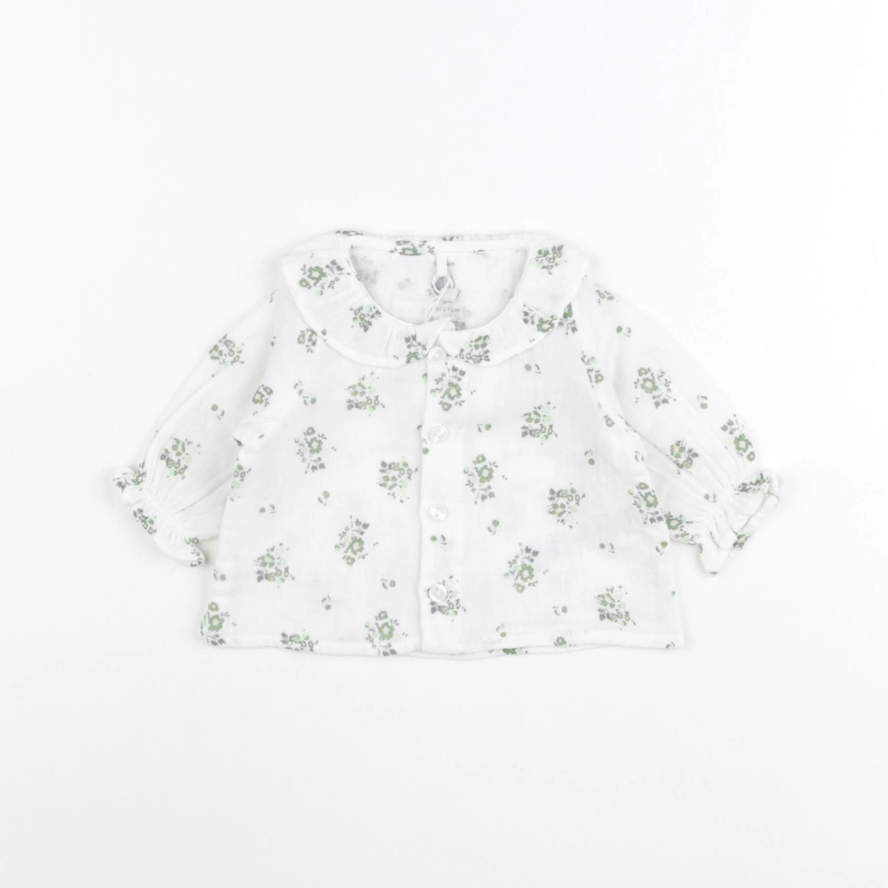 Petit Bateau - blouse blanc, vert - 1 mois