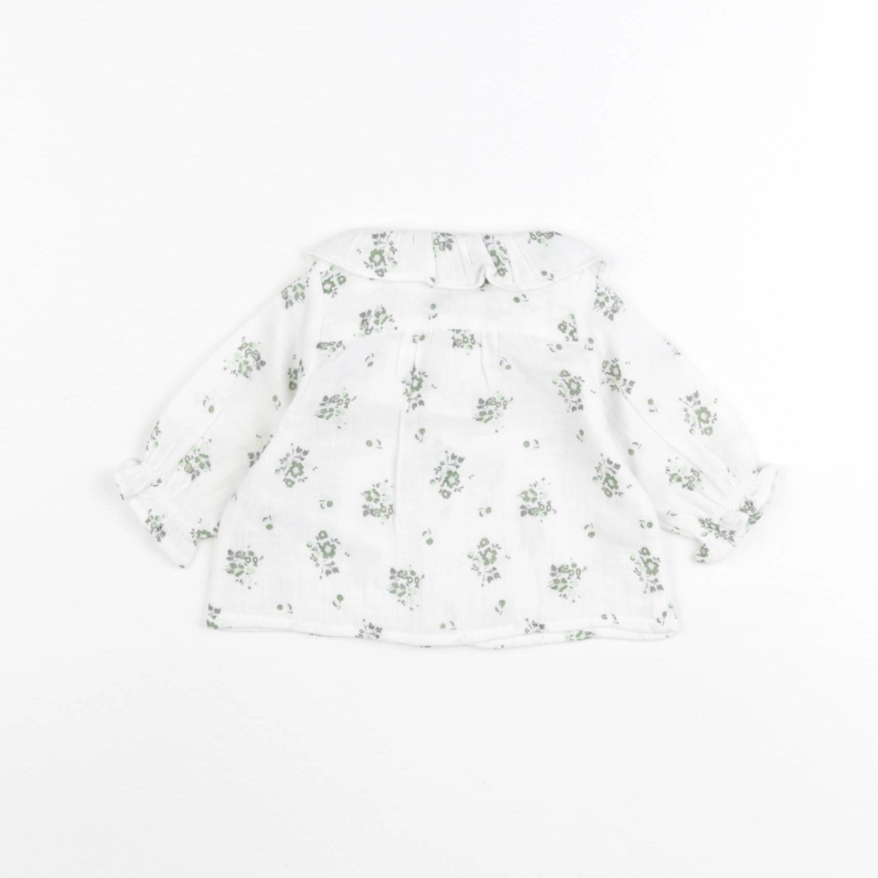 Petit Bateau - blouse blanc, vert - 3 mois