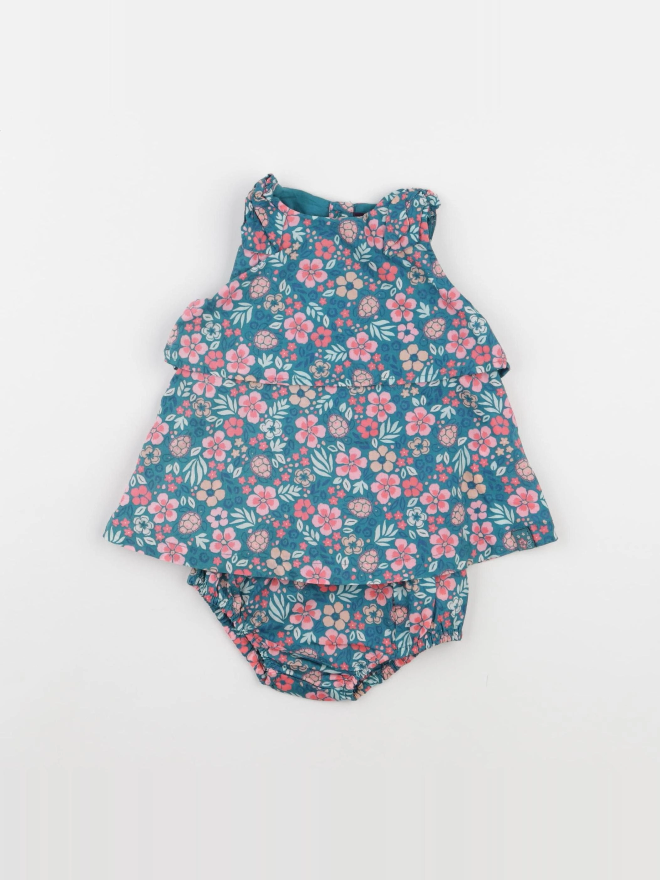 Sergent Major - robe rose, vert - 3 mois