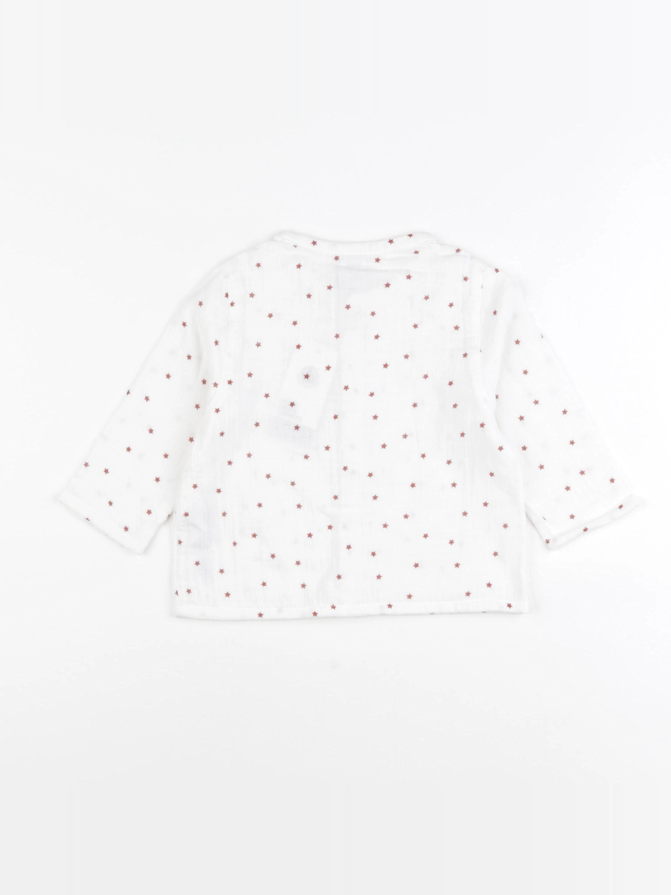 Petit Bateau - chemise blanc, rouge - 12 mois