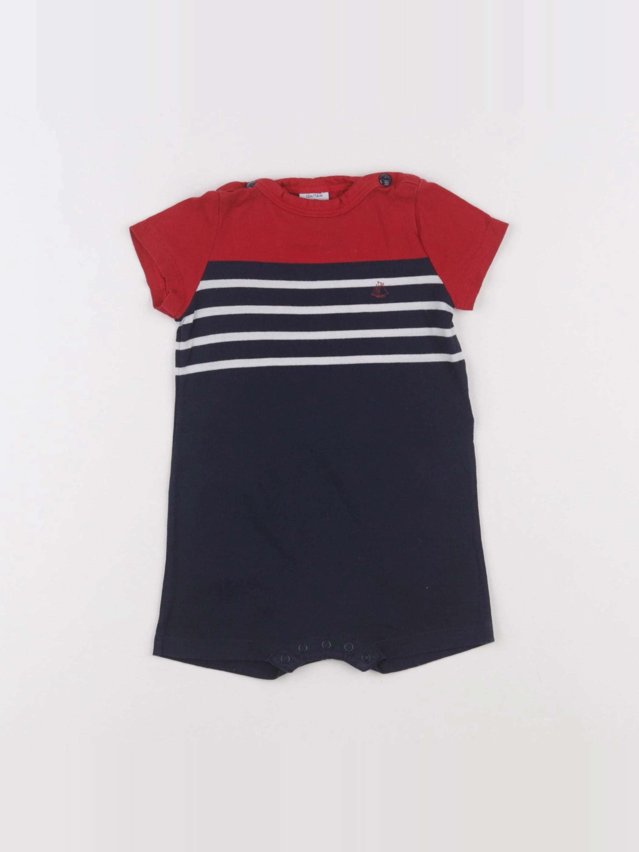 Petit Bateau - combinaison rouge, bleu - 12 mois