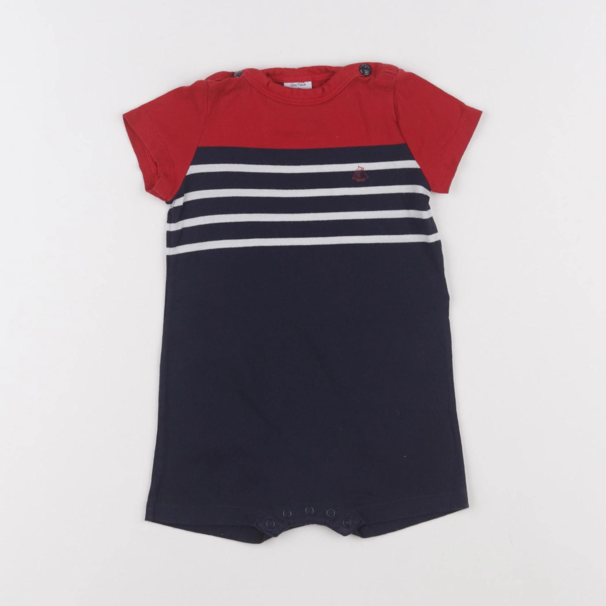 Petit Bateau - combinaison rouge, bleu - 12 mois