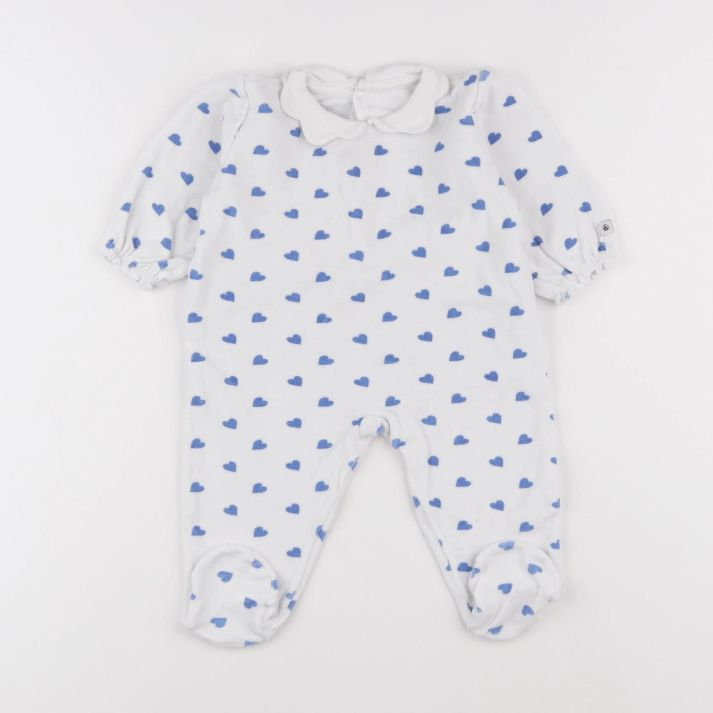 Petit Bateau - pyjama velours bleu, blanc - 9 mois