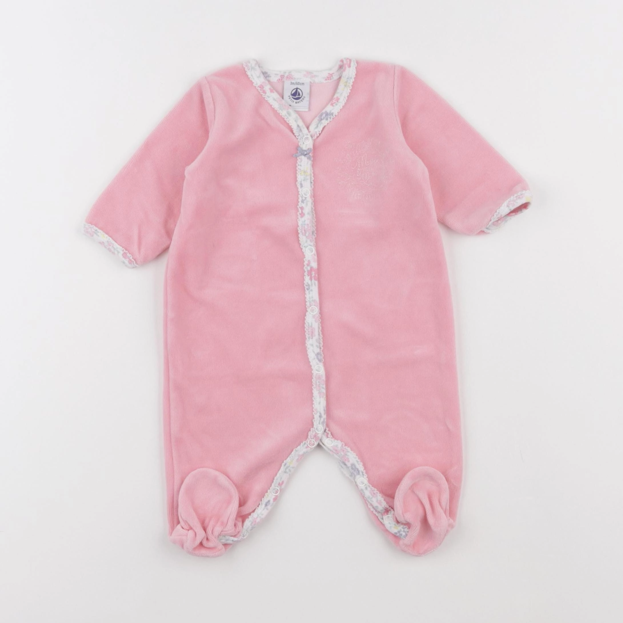 Petit Bateau - pyjama velours rose - 3 mois