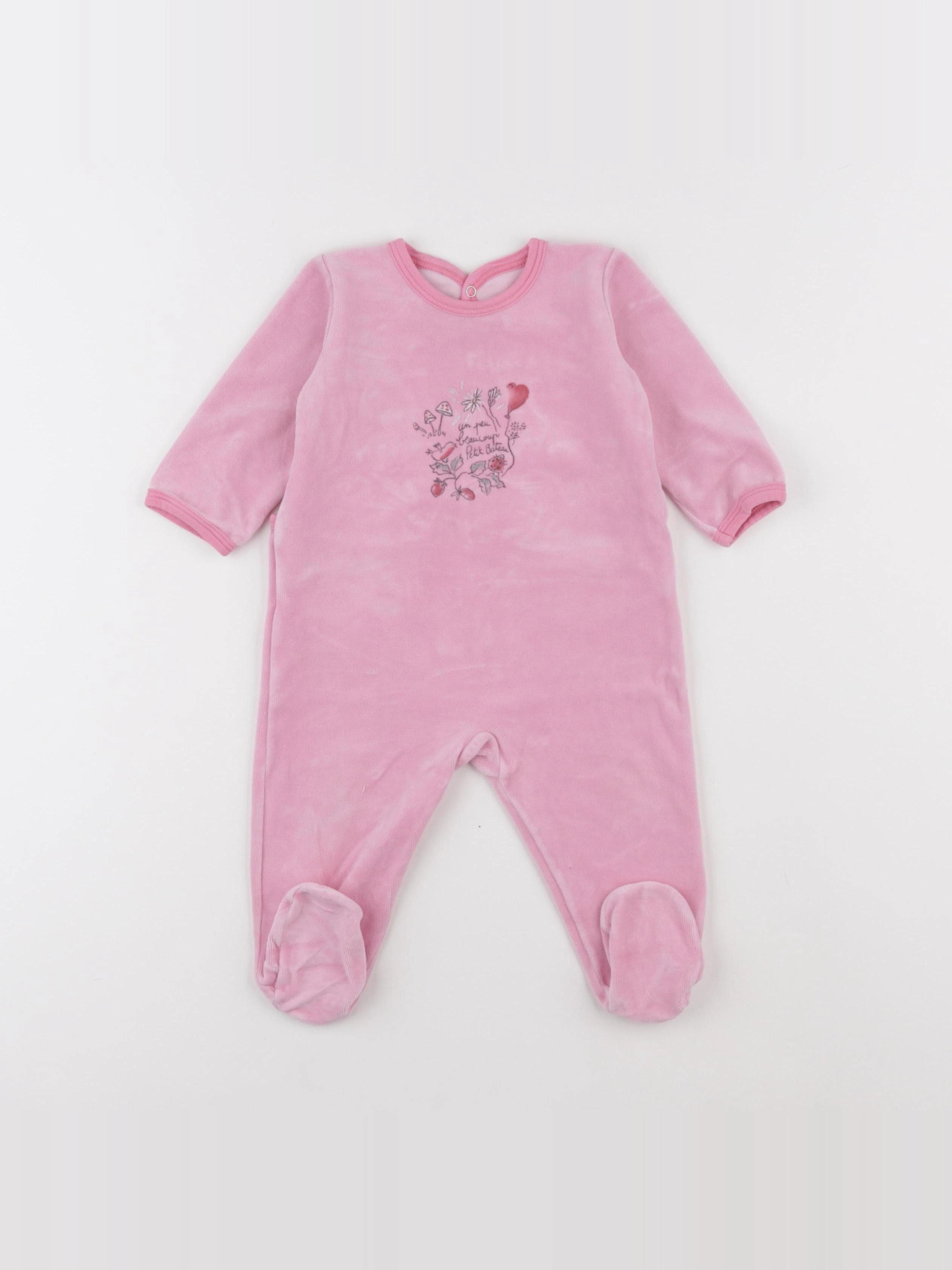 Petit Bateau - pyjama velours rose - 9 mois