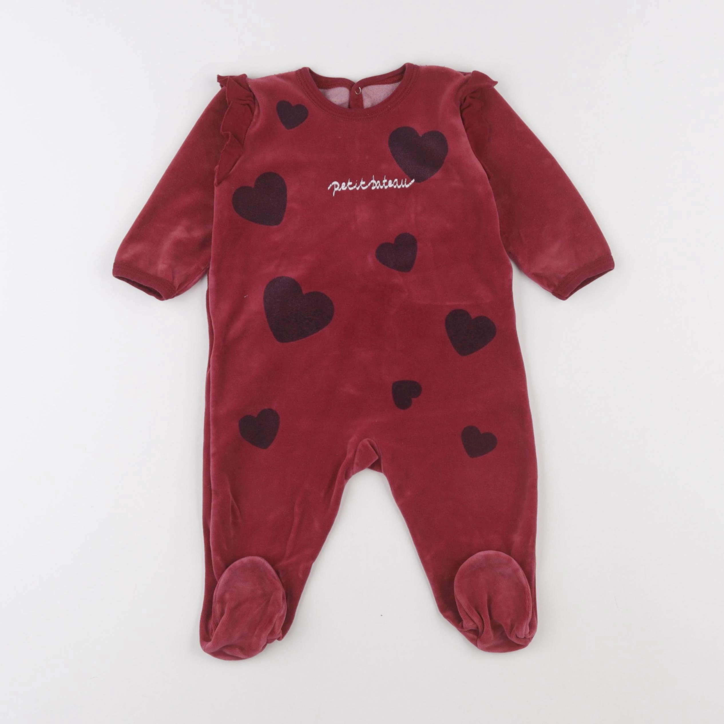 Petit Bateau - pyjama velours rouge, noir - 9 mois