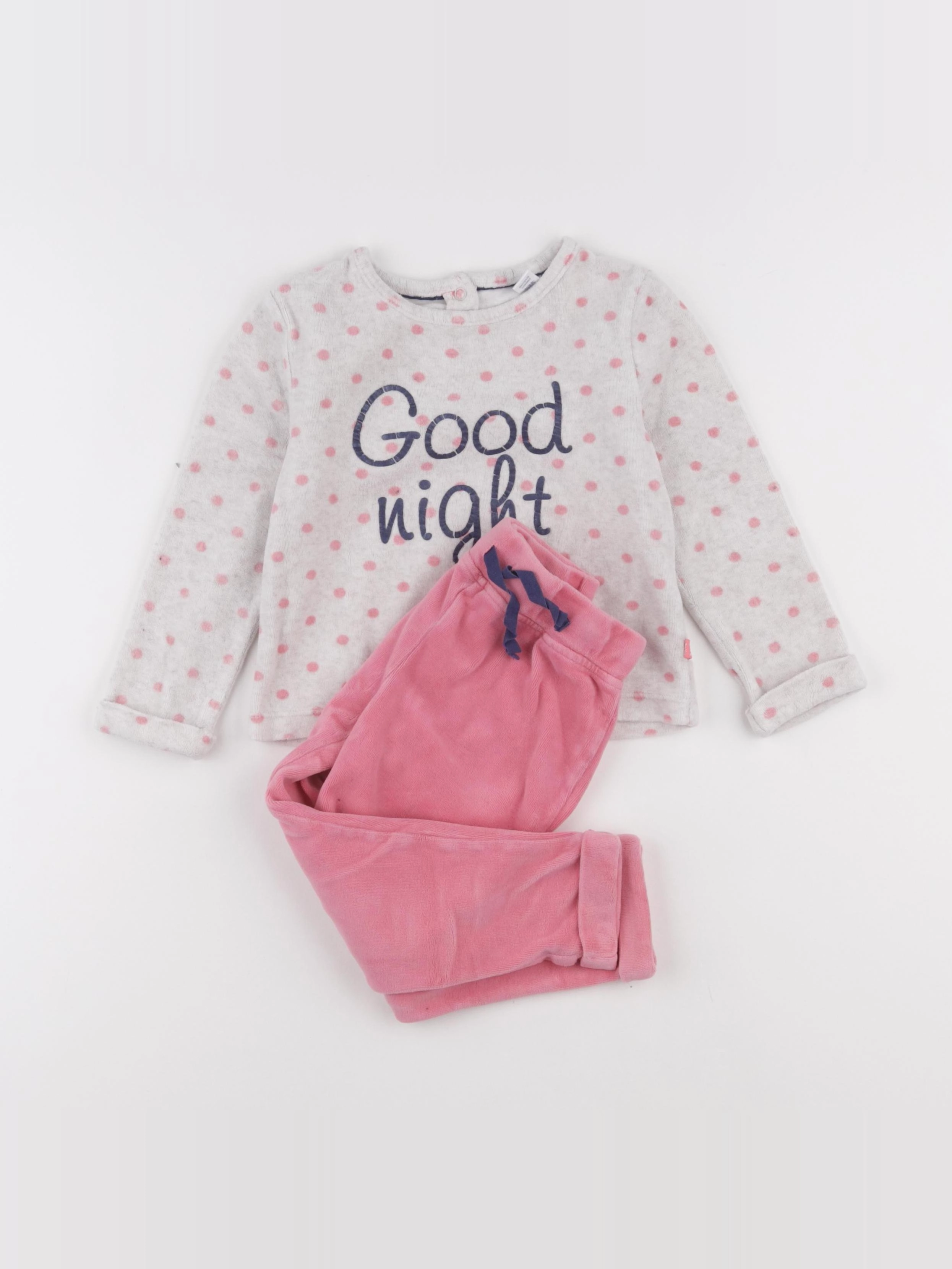 Okaidi - pyjama velours gris, rose - 3 ans
